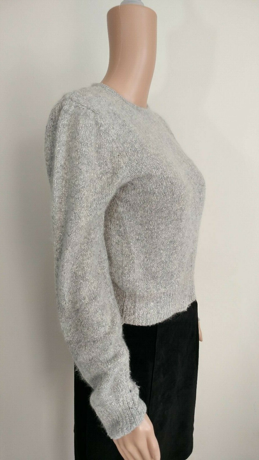 Vintage 1980s Women’s Pullover Sweater, Gray Silk Angora Blend, Size Small