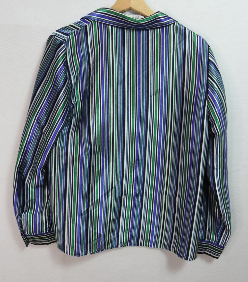 Vintage Leslie Fay Petite Size 10 Striped Button Front Blouse Statin Purple