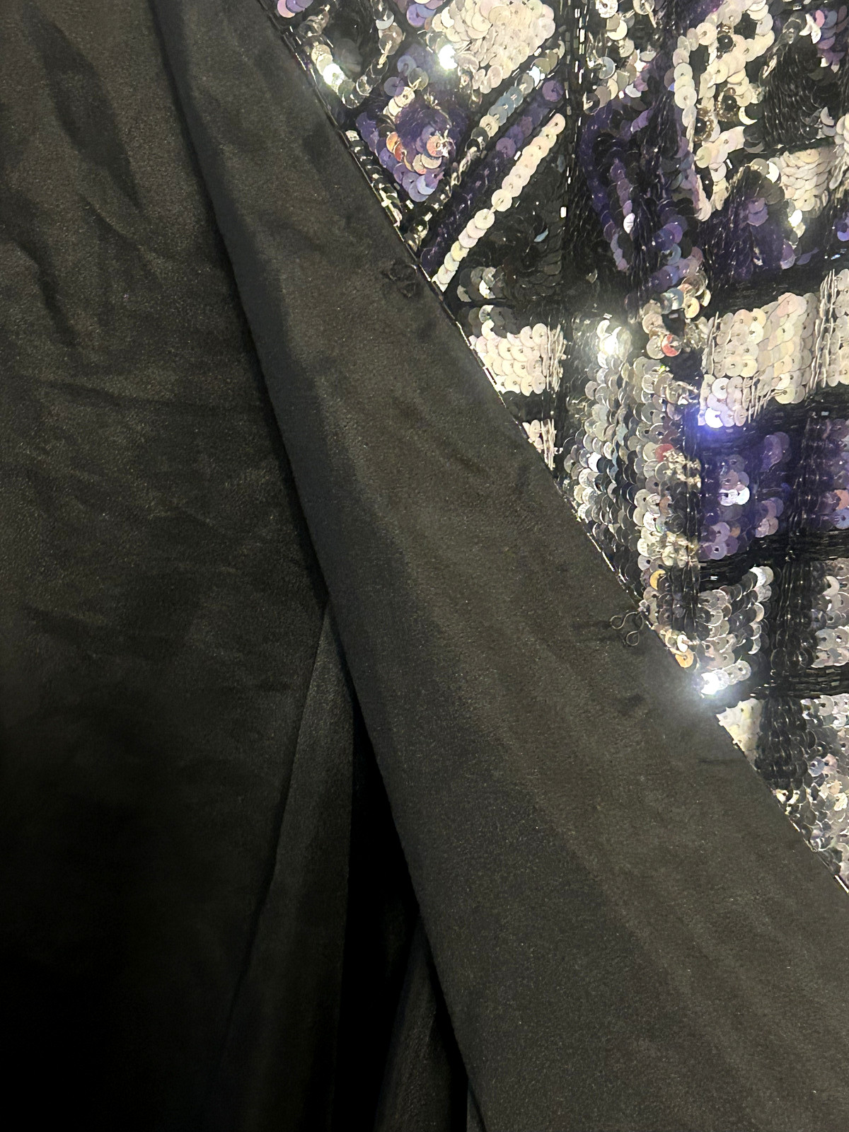 Carina Black Purple White Beaded On 100% Silk Jacket Formal Vintage 90s Medium