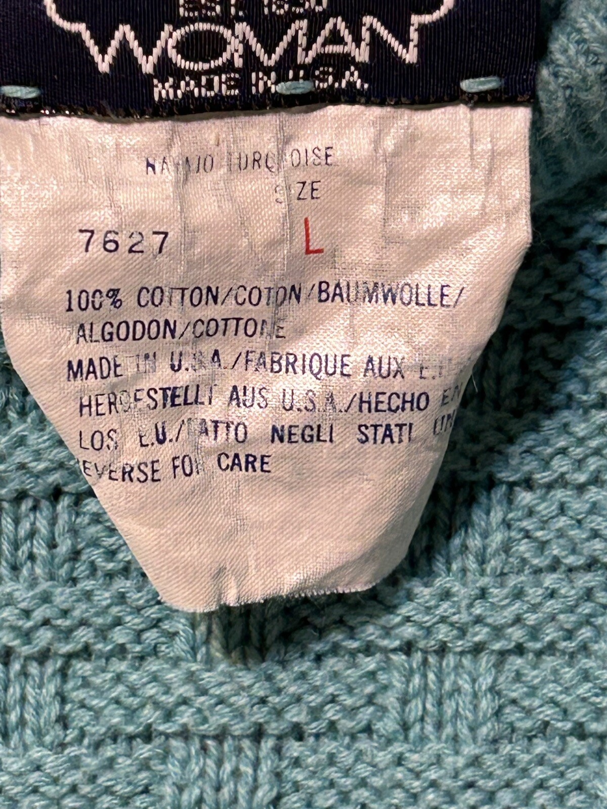 VTG 80’s Made In USA Woolrich Women’s Cotton Knit Sweater Basket Weave Crew neck