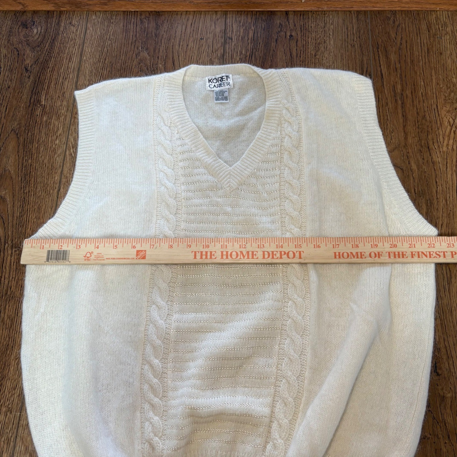 VTG 80s Koret Angora Lambswool V-Neck Sweater Vest Plus Size 24W Retro 3X Ivory
