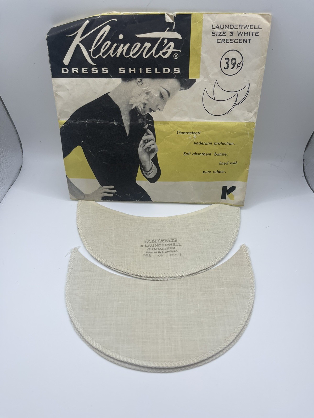 Vintage Kleinert’s Dress Shields Size 3 White Crescent Shaped New Open Package