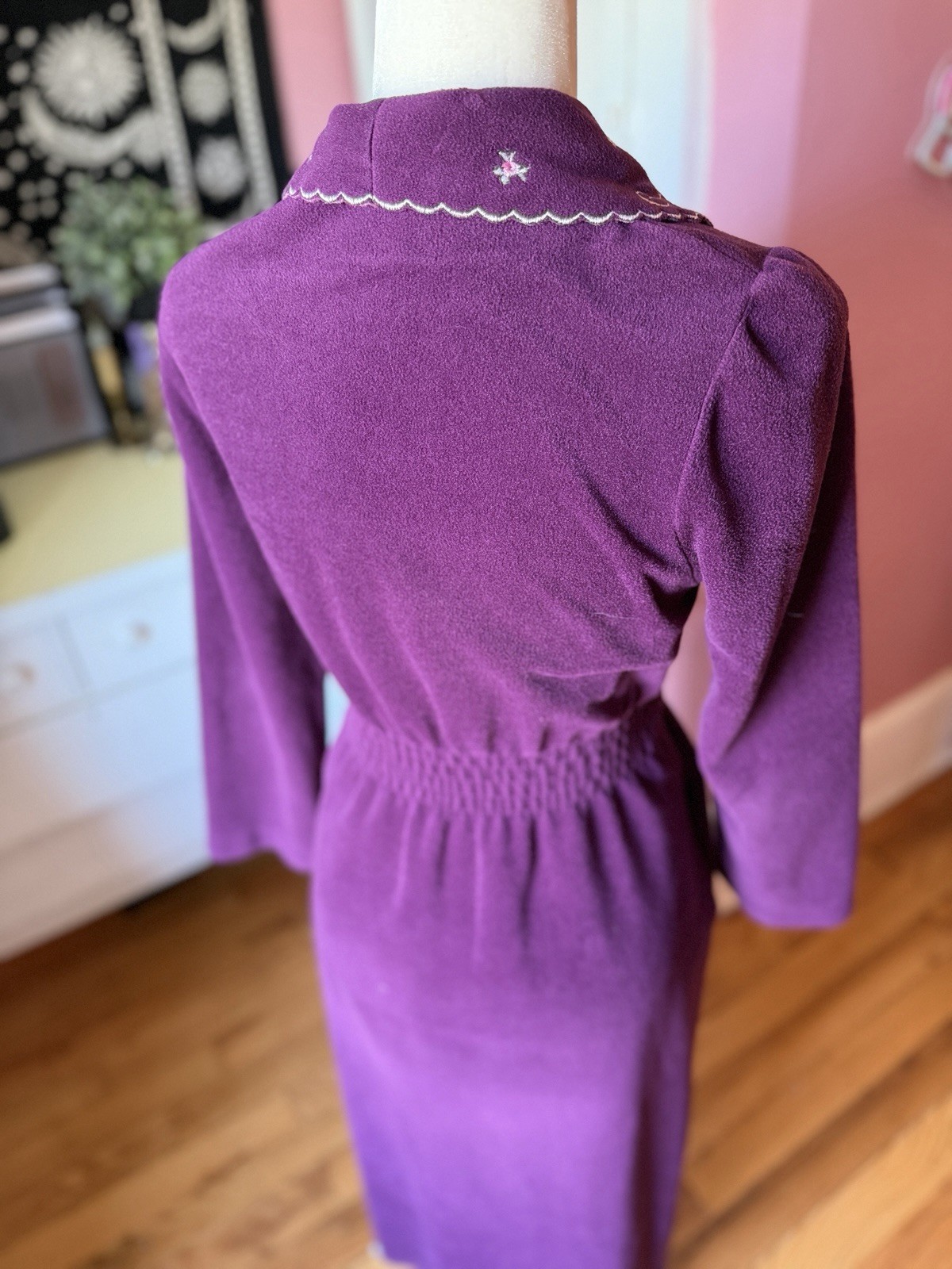 Vintage USA Shadowline Purple Velvet Floral Evening Robe Size Small