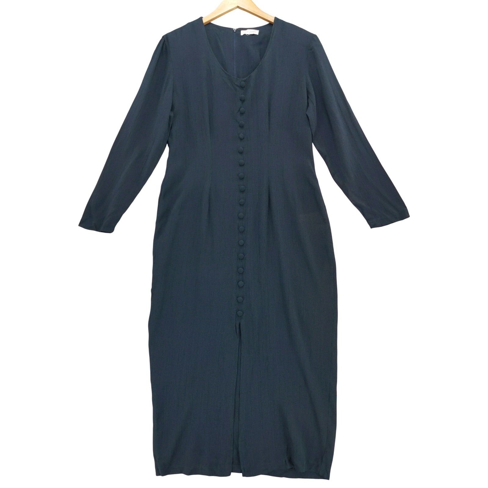 Vintage 90s EXPRESS Rayon Button Front Maxi Dress Sz L Green Check Tie Back