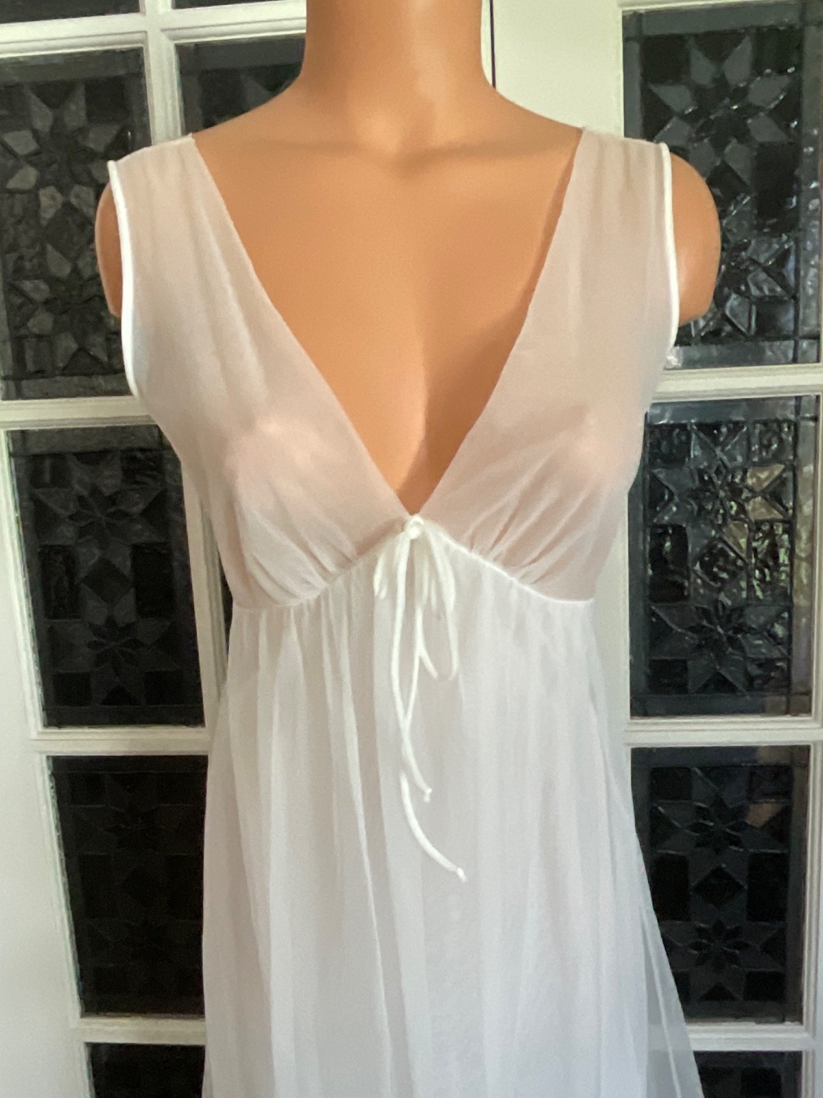 Vintage Lisette Nightgown Silky Nylon Sheer White Chiffon Gown Nightwear Sz. S