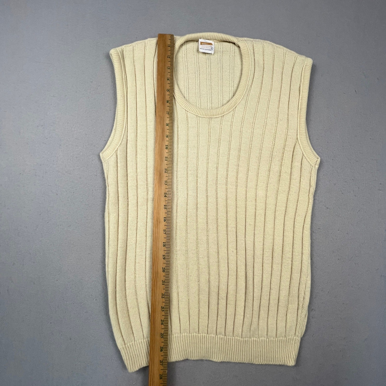 VTG 70s Retro Sweater Vest Women Large Cream Ribbed Knit Wintuk Orlon Brentwood