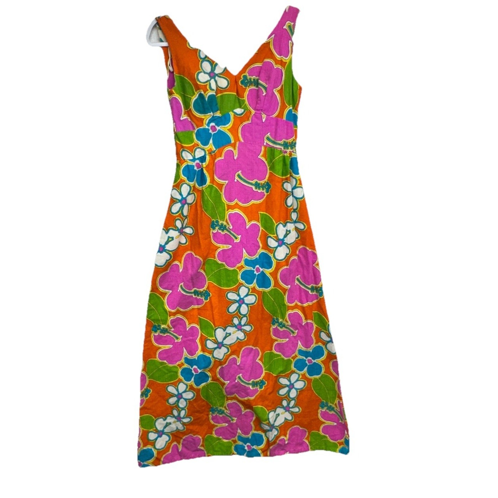 Vintage Dress Malihini Hawaii Designer Collection Maxi Floral Tiki Luau