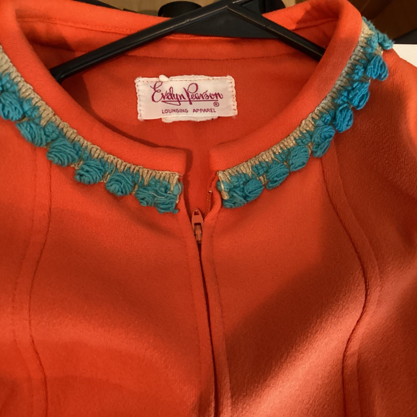 Evelyn Pearson House Dress 60s/70s Caftan Tunic Zip Up Dress Orange Large 3/4
