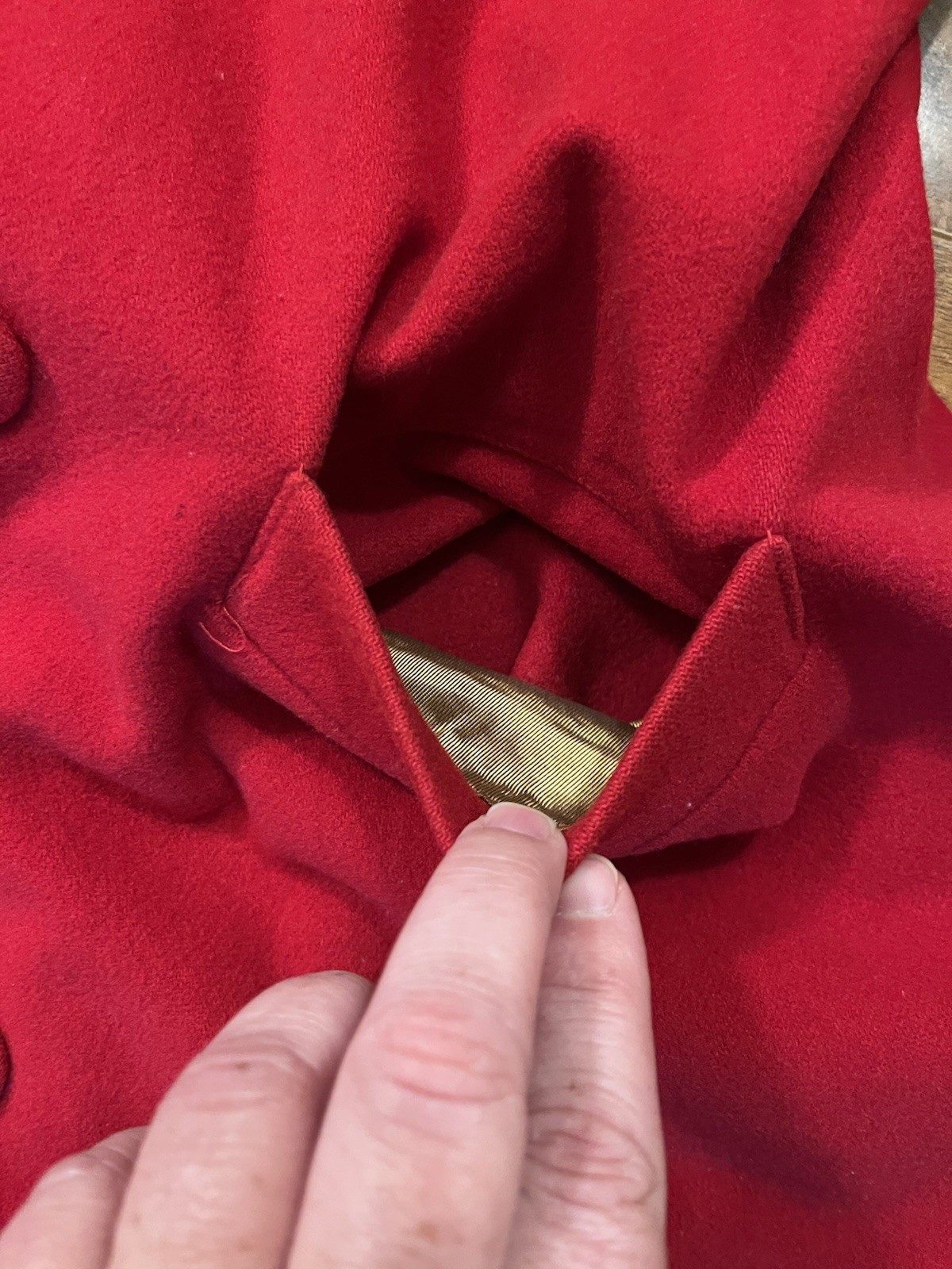 VTG Ladies Cherry Red Cashmere and Wool Blend Coat, Asymmetrical Collar