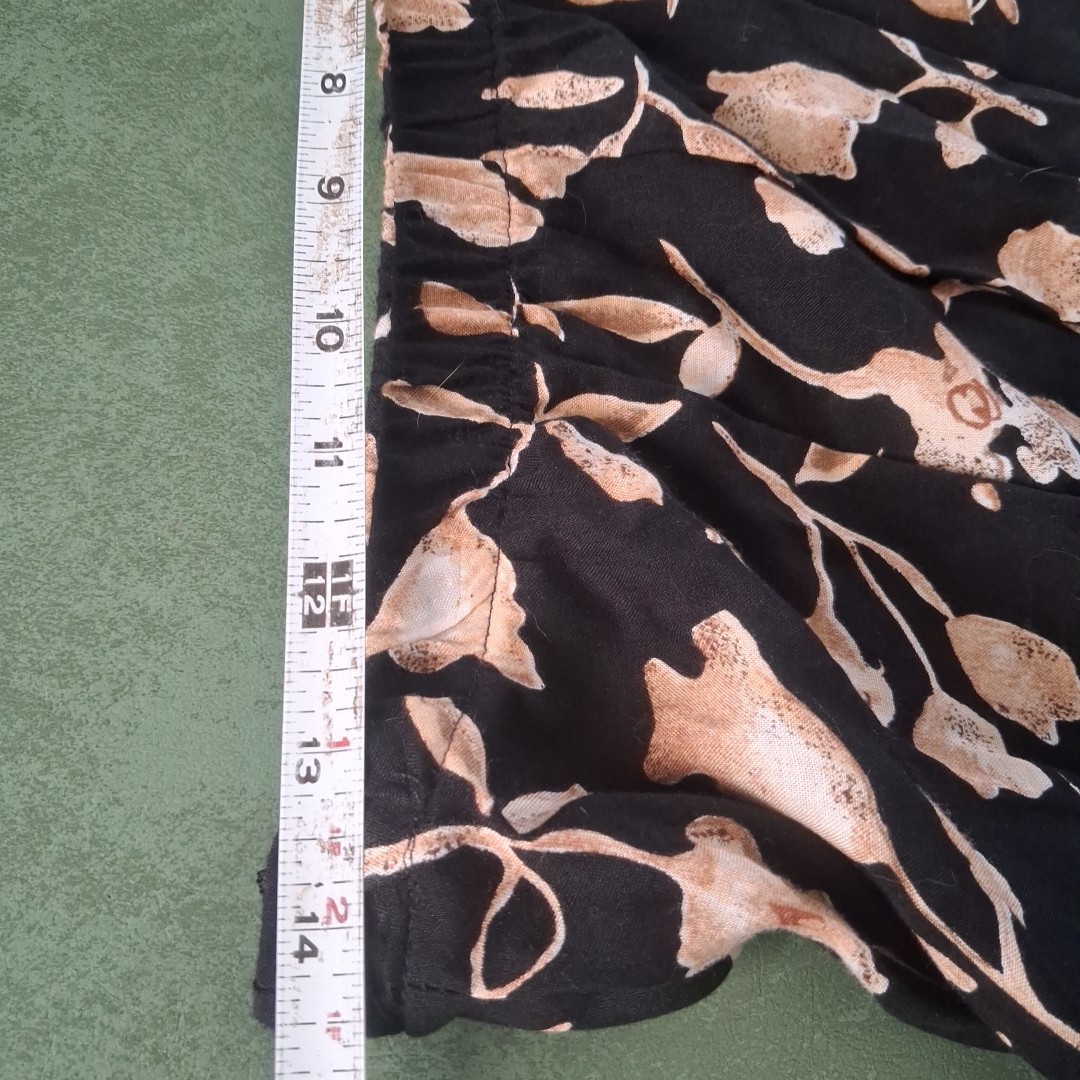 VTG Whirlaway Frocks Rayon Skirt Set Floral Black Tan Made in USA Size 16WP