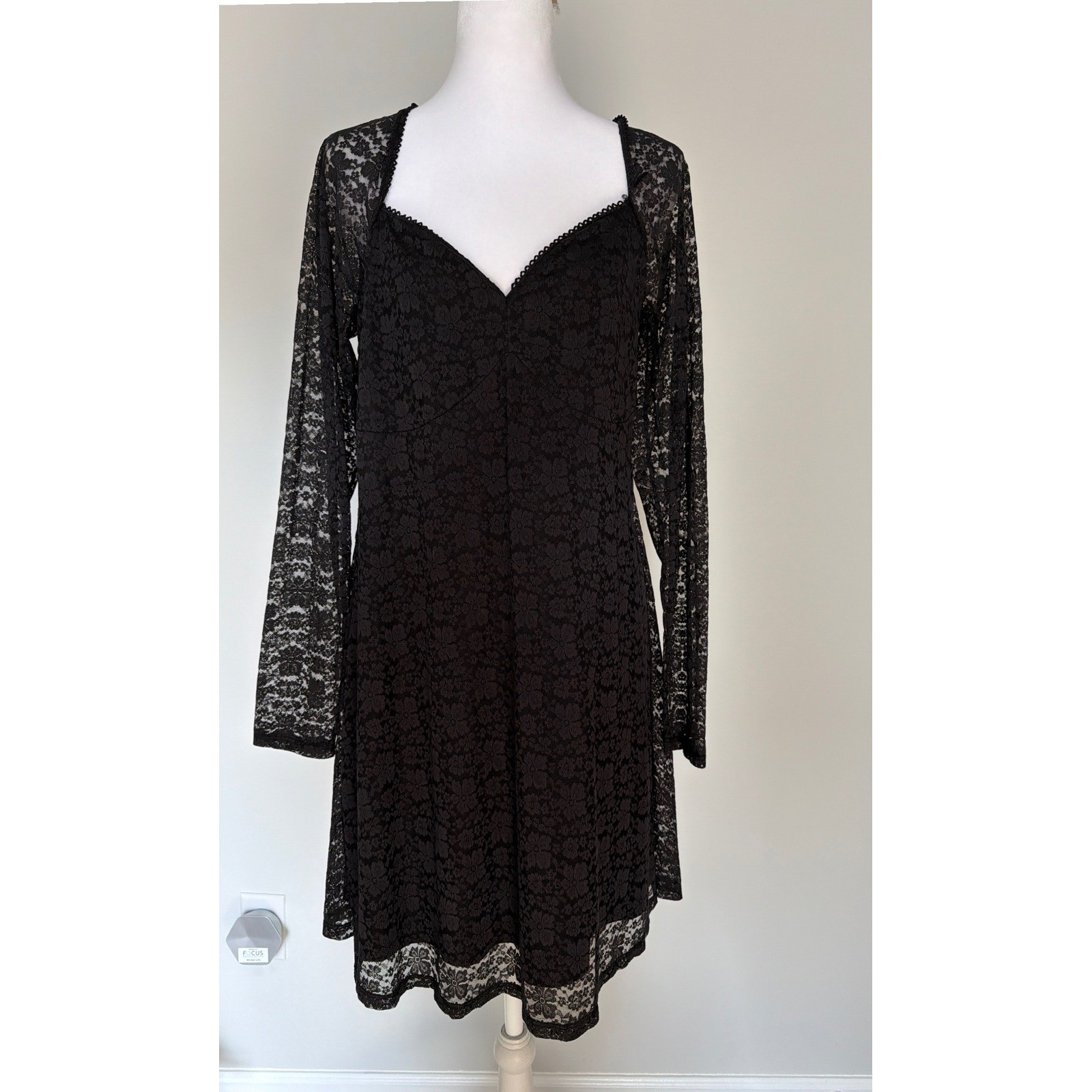 Dark Fairy Gothic Romantic Black Lace Fit & Flare Mini Dress XL