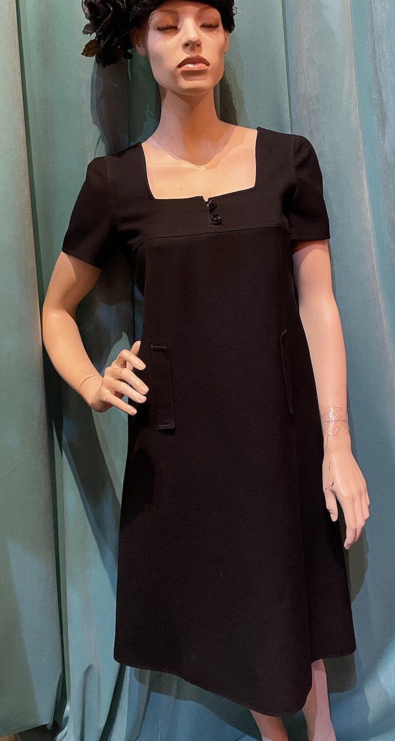 Vintage 60s Courreges Paris Black Wool Dress Mod Space Age Archival Cardin Style