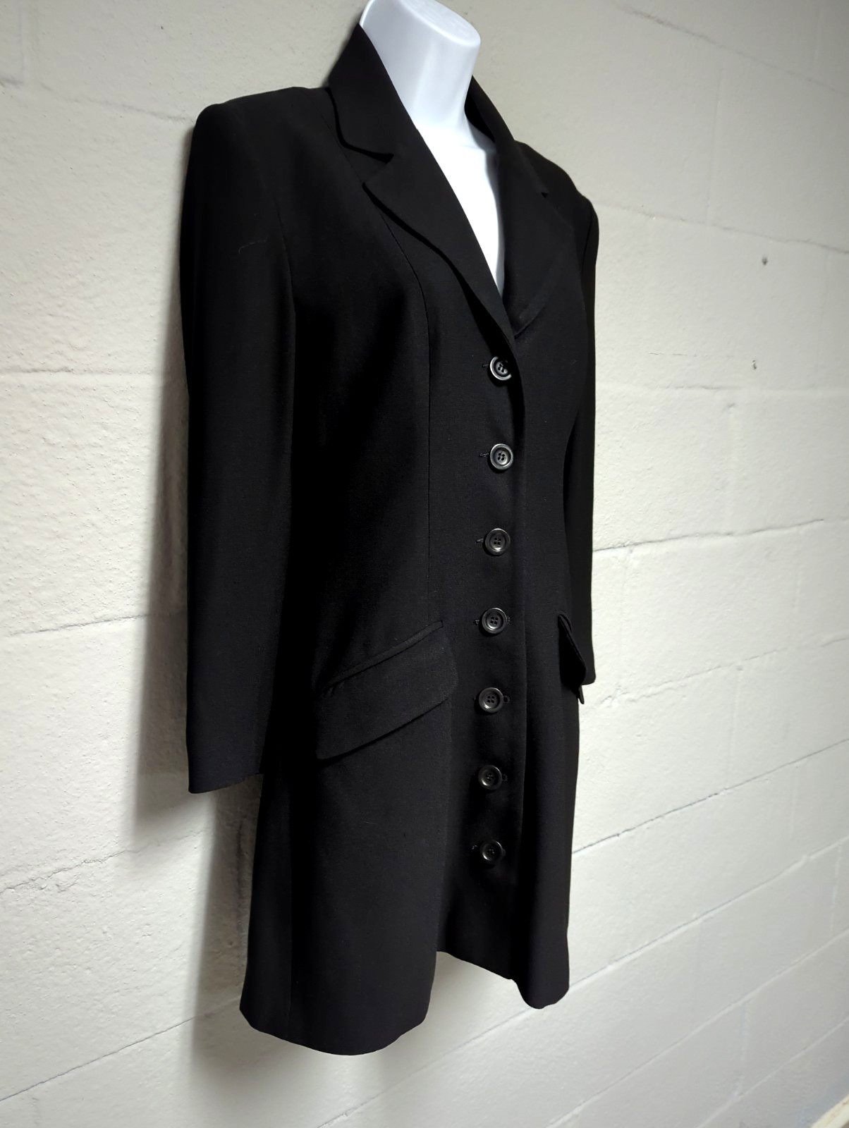 Vintage Bebe Black Crepe Coat Dress Size 4 Professional 90s Y2K Corpcore