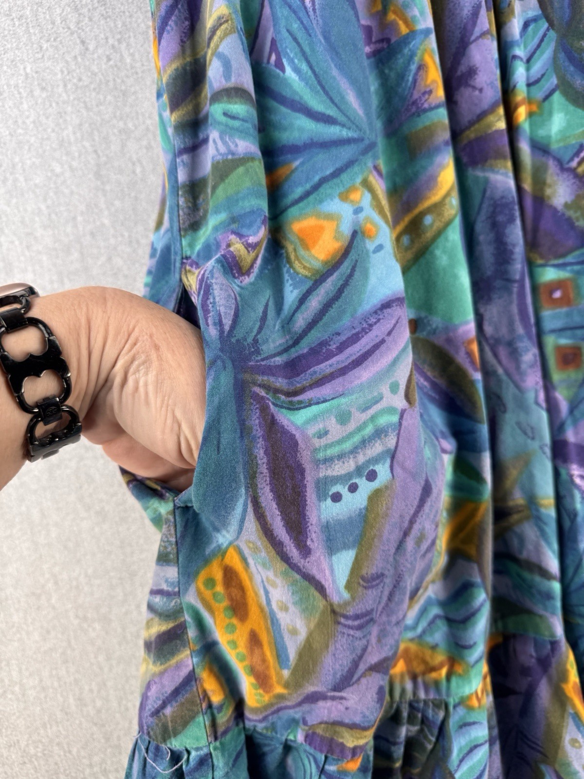 Vintage Muumuu House Dress Women’s XL Abstract Tropical Pockets Midi Boho 90s