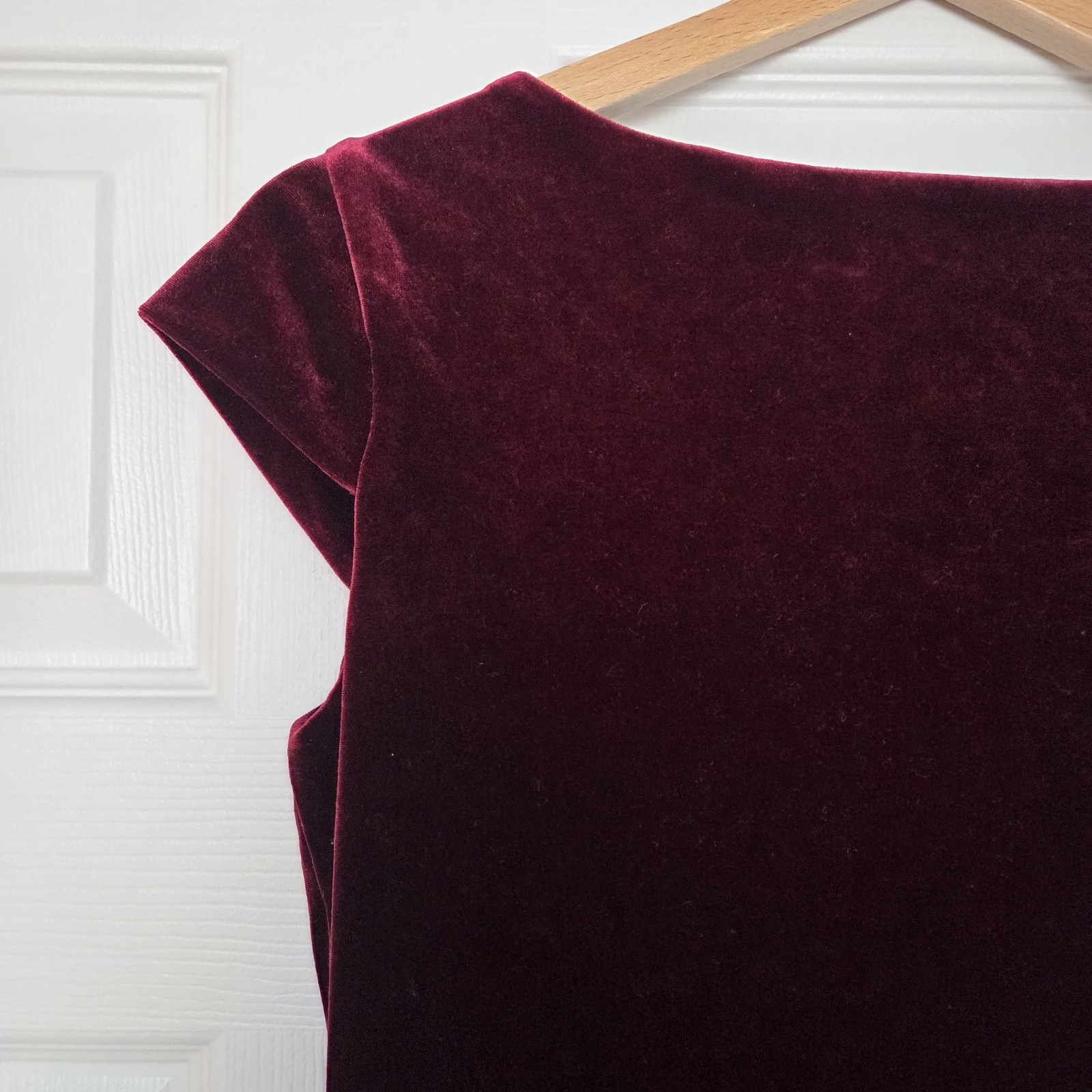 Sz Medium Vintage Finesse USA Y2K Burgandy Velvet Mini Dress 90s Cap Sleeves
