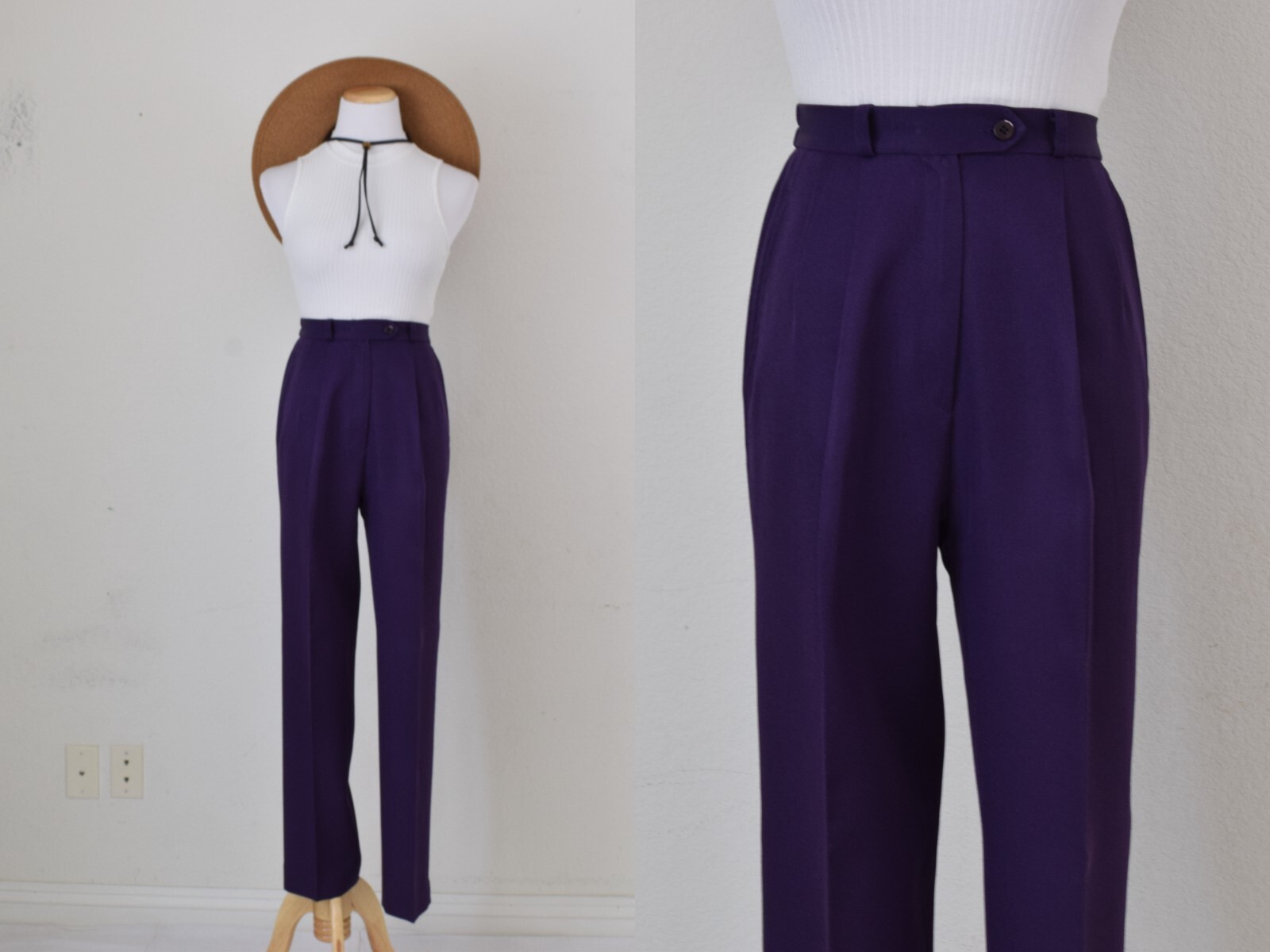 Vintage 70s Eggplant Polyester Pleated Trousers | 30 waist
