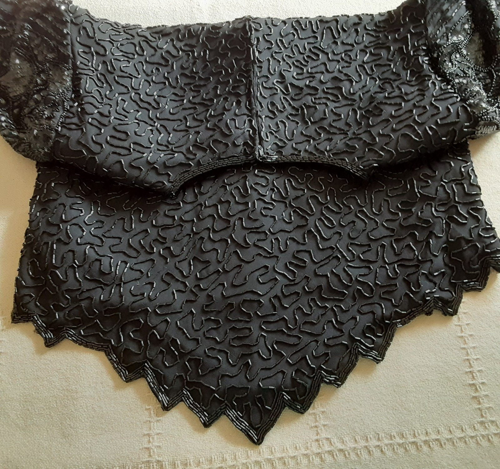 Laurence Kazar Black Beaded Formal V’ed Hem Top 1X (RUNS Small) New Vintage