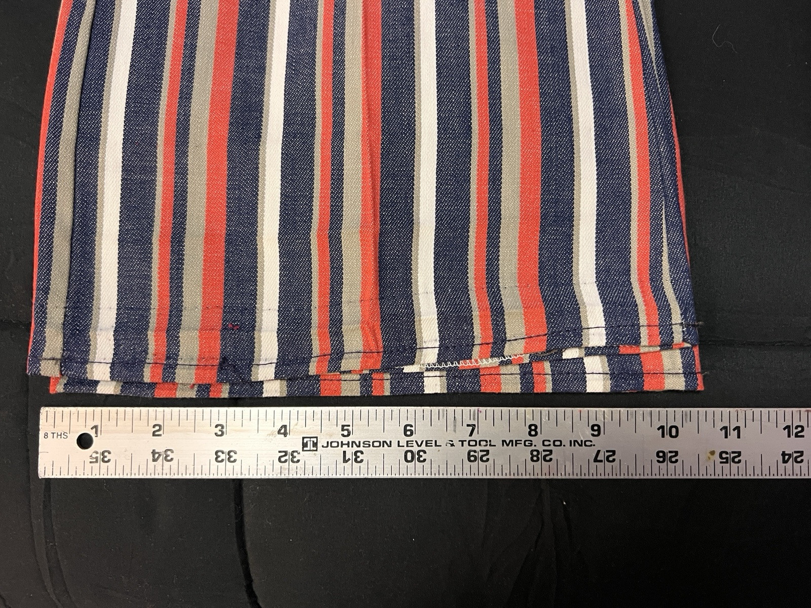 Vintage 70s Handmade Pants Black Orange & White Stripes 30×29