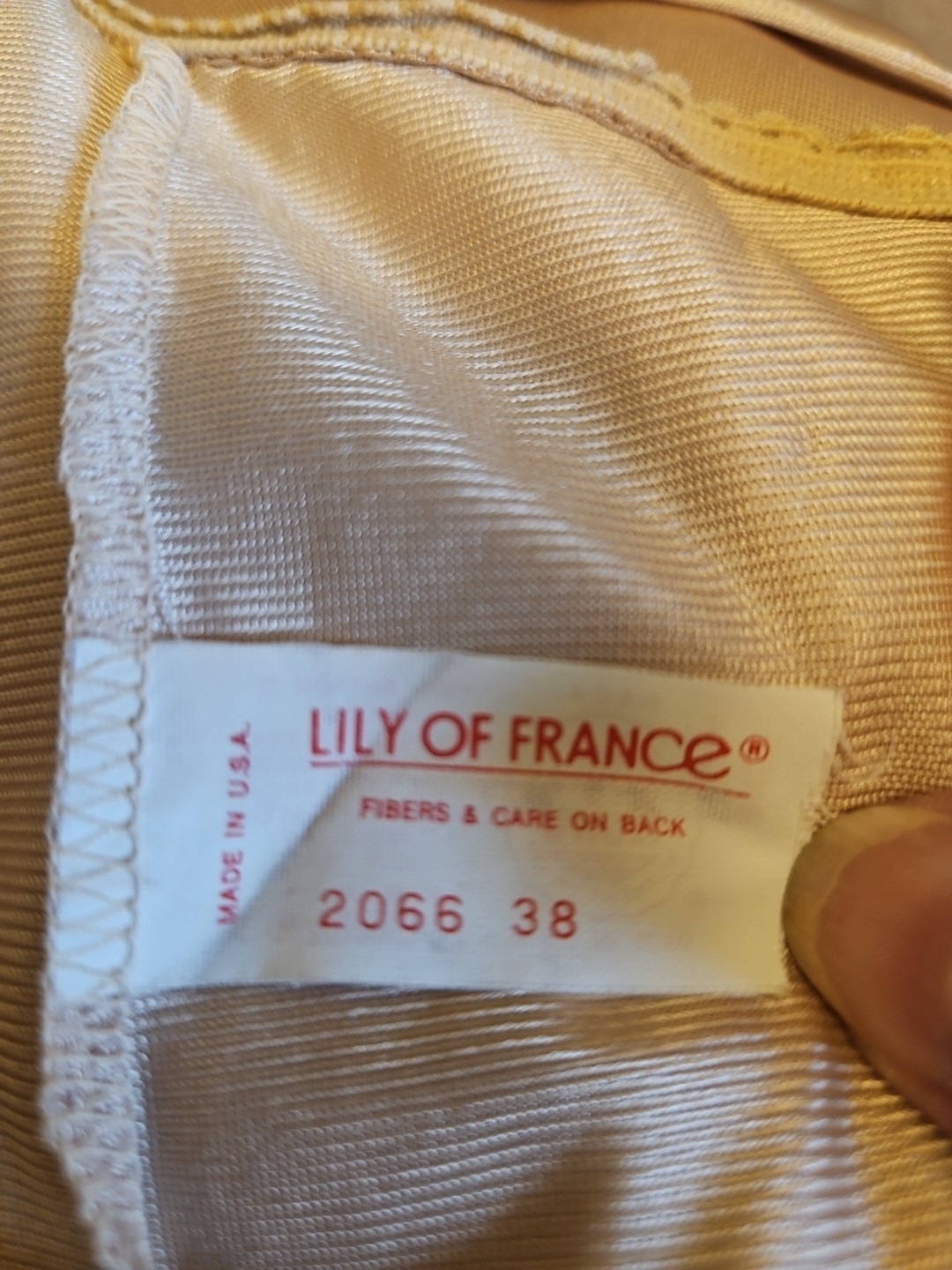Vintage 80s 90s LILY OF FRANCE Beige Full Slip Dress Nylon Wide Lace Trim 38