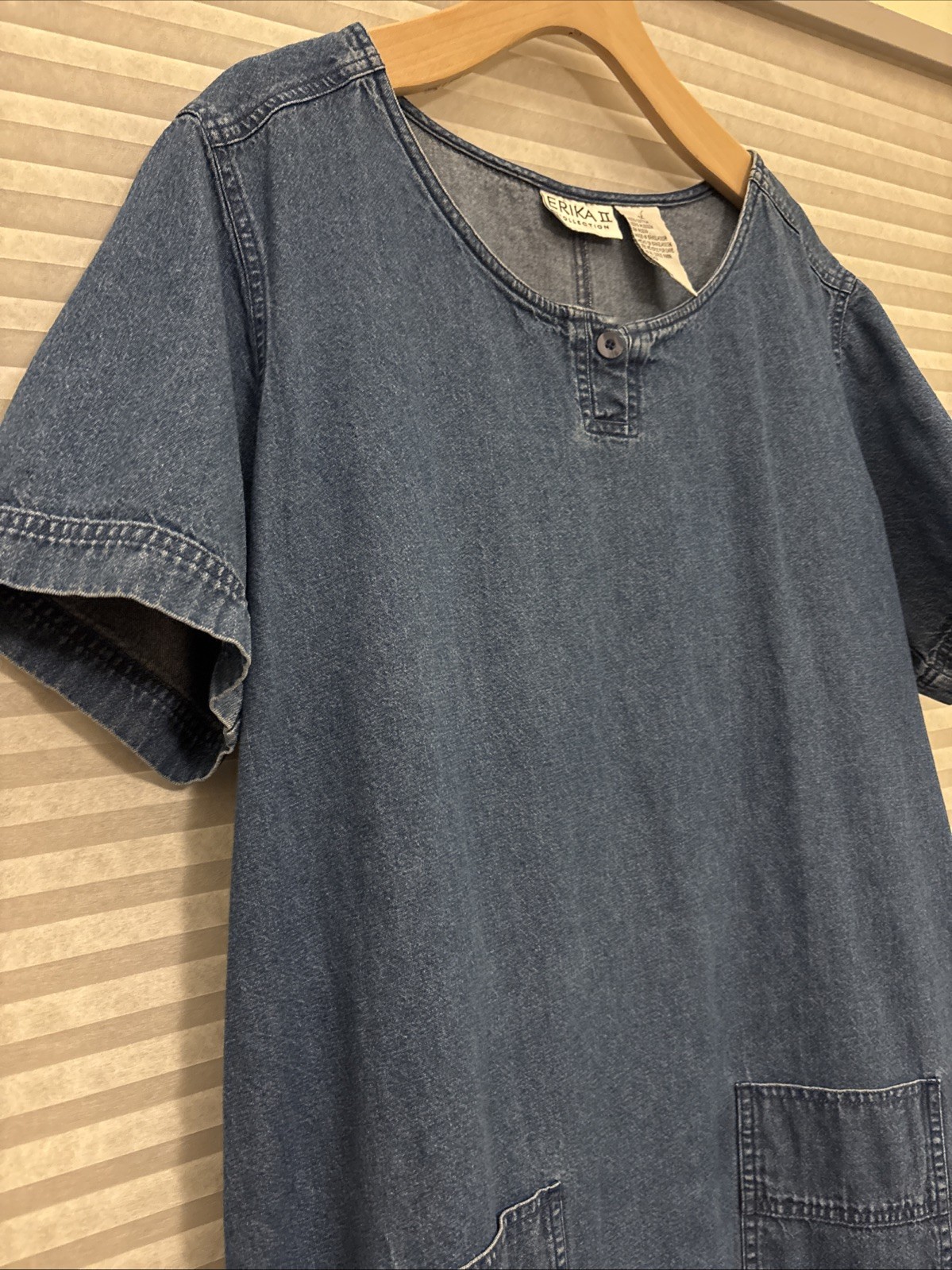 VTG 90s Erika II Blue Denim Tunic Shift Dress Cottagecore Pockets Plus 1x