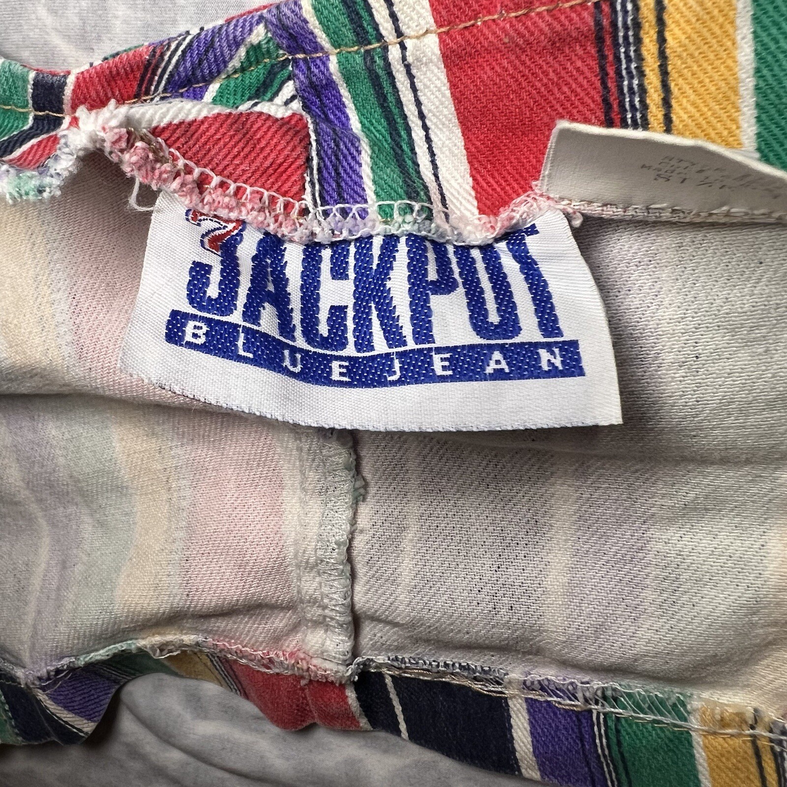 80s/90s Vintage Jackpot Blue Jean Denim Bustier Cropped Zip Up Striped Small 3