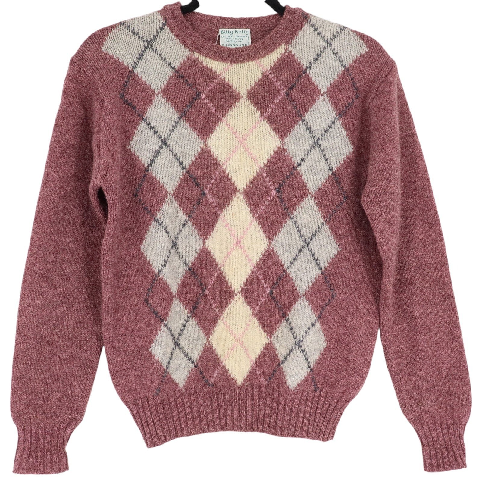Vintage Billy Kelly Clubhouse Womens Size S Shetland Wool Argyle Classic Sweater