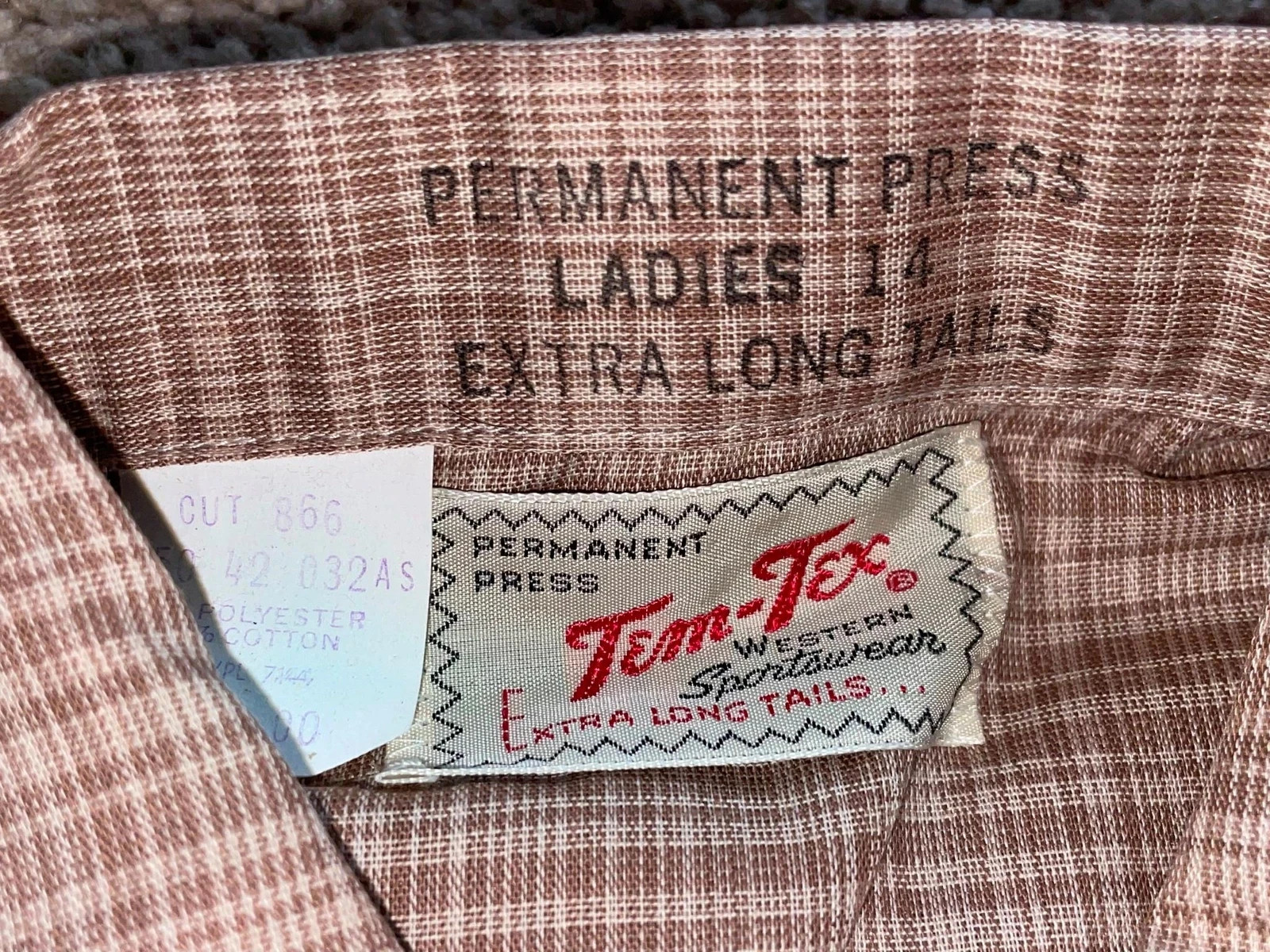 VTG 70s WOMENS XS PLAID STRIPE BROWN YELLOW BLUE TEM TEX WESTERN COWBOY SHIRT