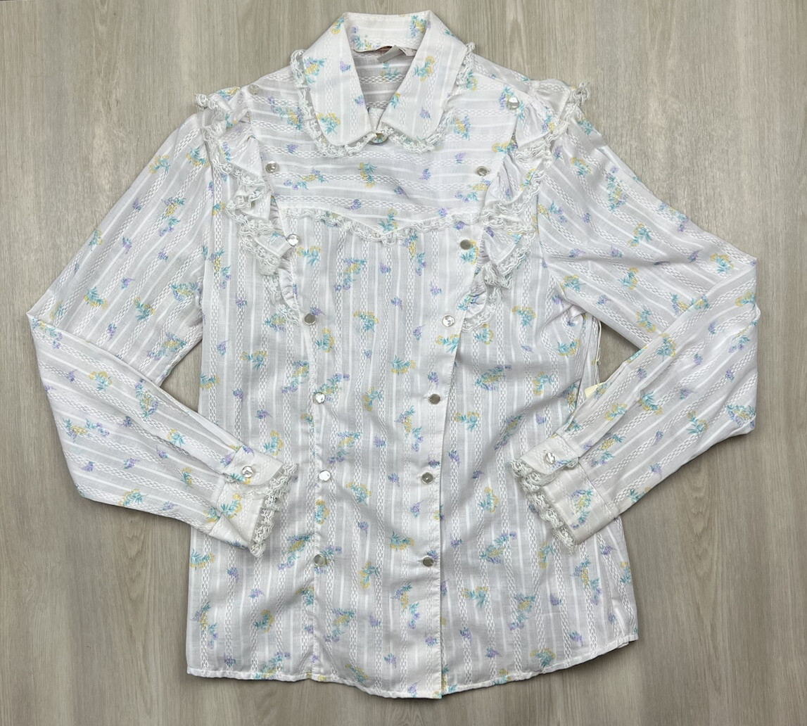 Vintage NEW Stage West Prior Pearl Lace Button Up Scully NWT Sz 38 Made in USA