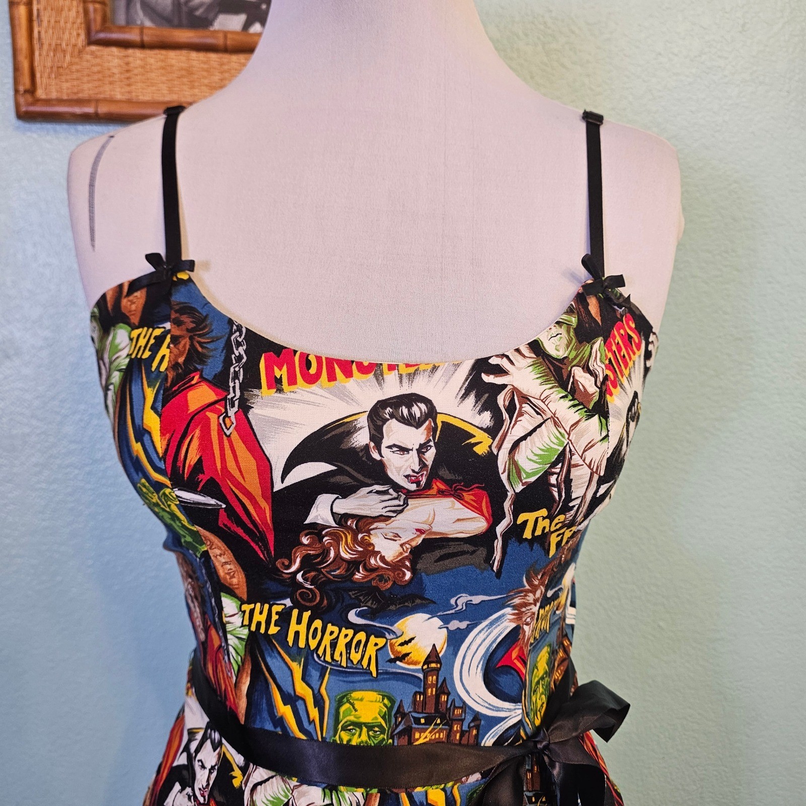 Paper Doll Prod Classic Horror Monsters Wiggle Dress L Goth Pinup Halloween USA
