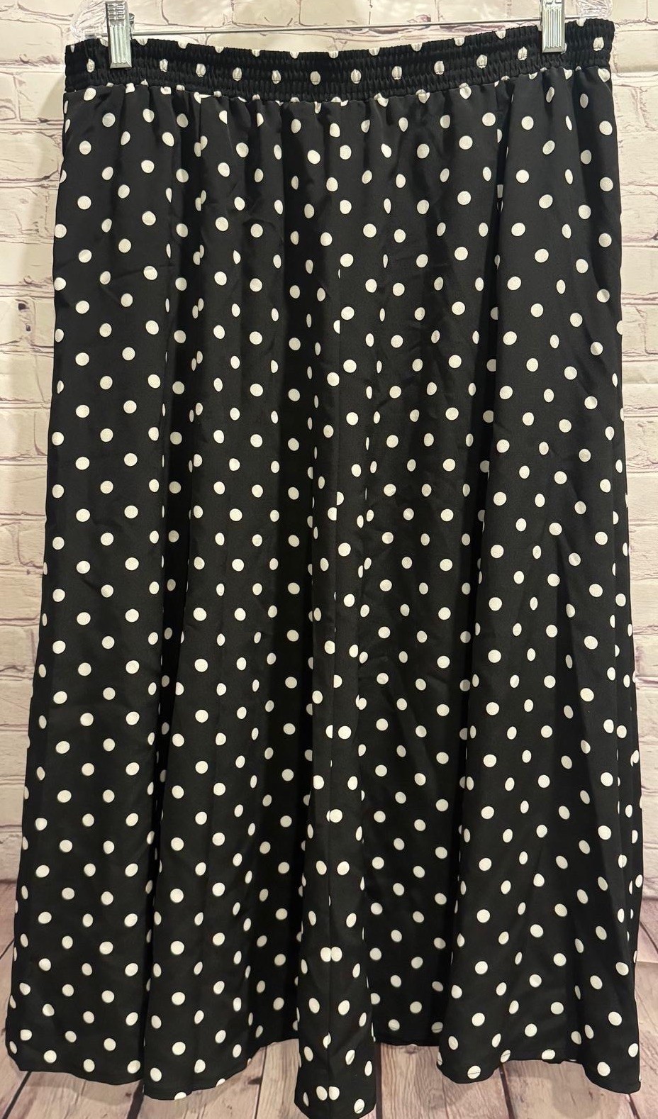 VTG Tan Jay Women’s Black & White Polka Dots Elastic Waist Midi Flowy Skirt 14