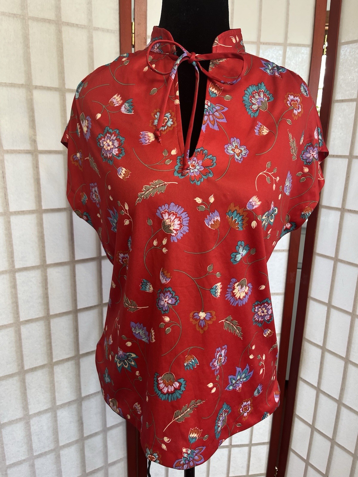 Vintage 70s/ 80’s boho retro eastern influence red with floral print Top