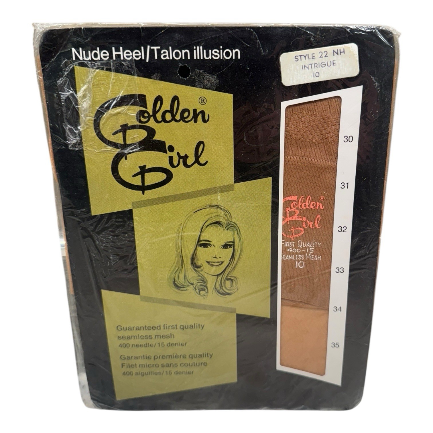 Vintage Golden Girl First Quality Sesmless Mesh Stockings Intrigue Size 10