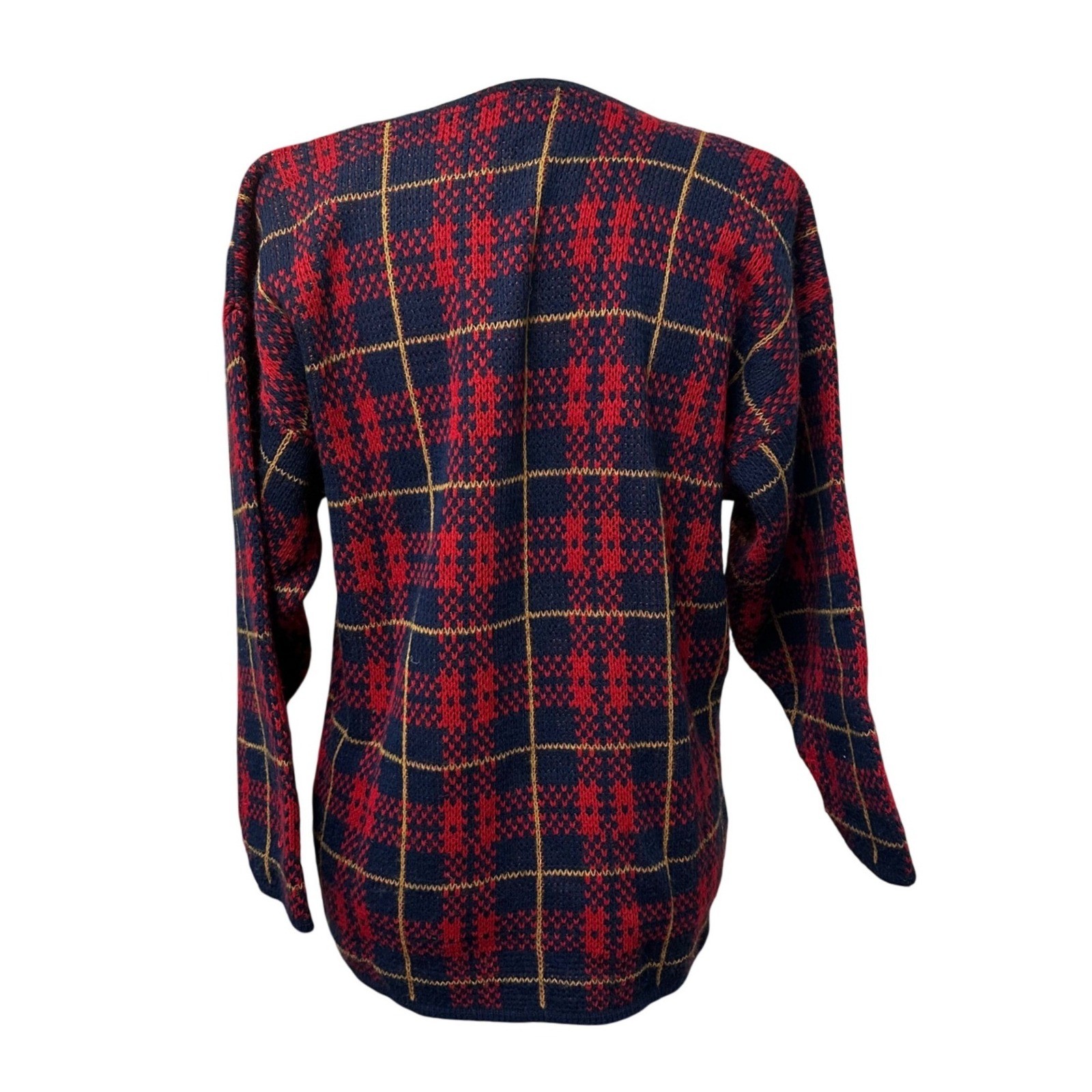 Vtg 90s Womens Grandmacore Pullover Plaid Sweter Long Sleeve Sz L Dark Acdemia