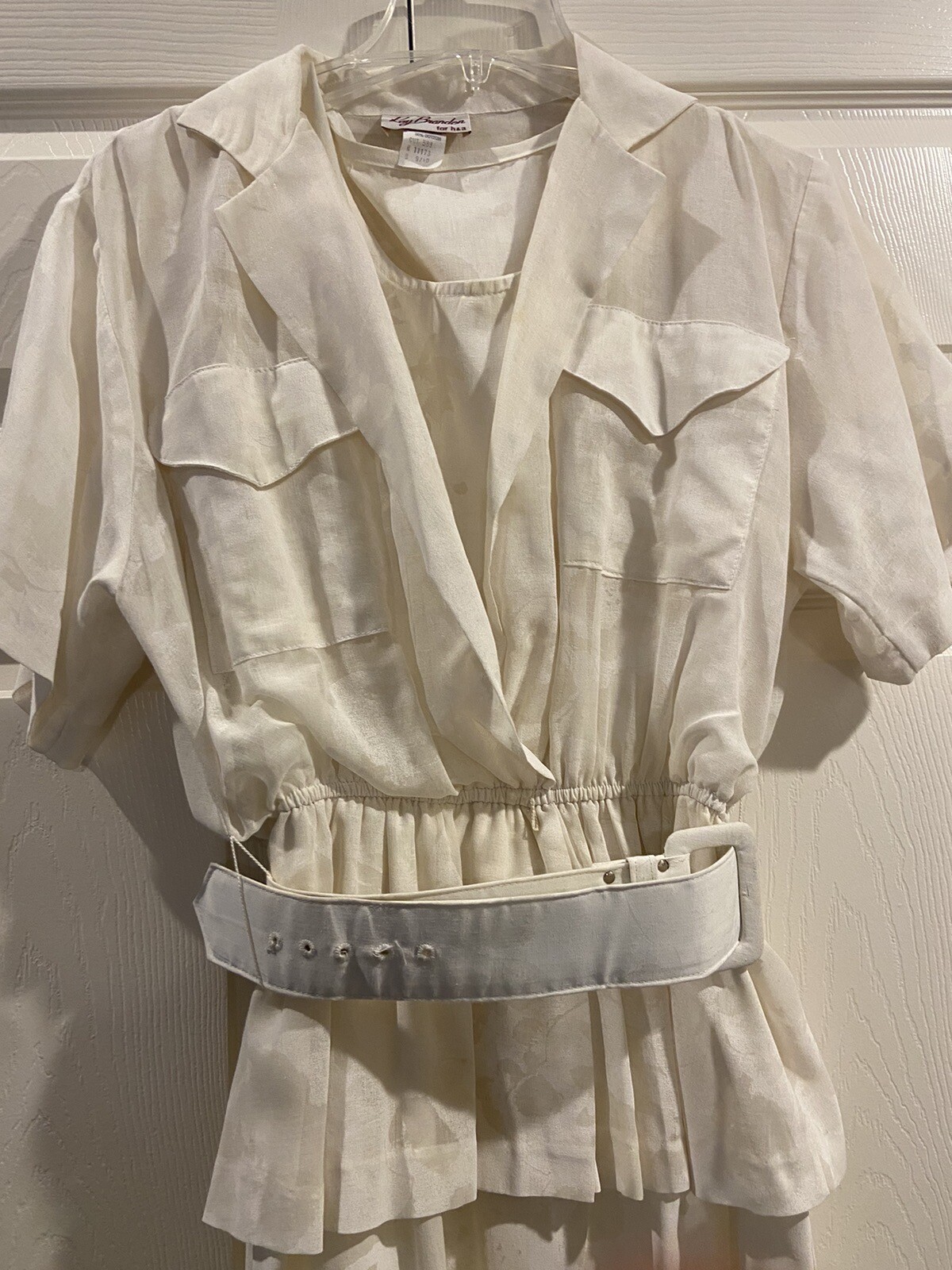 Vintage Kay Brandon Dress 9/10 White Floral Belted With Pockets