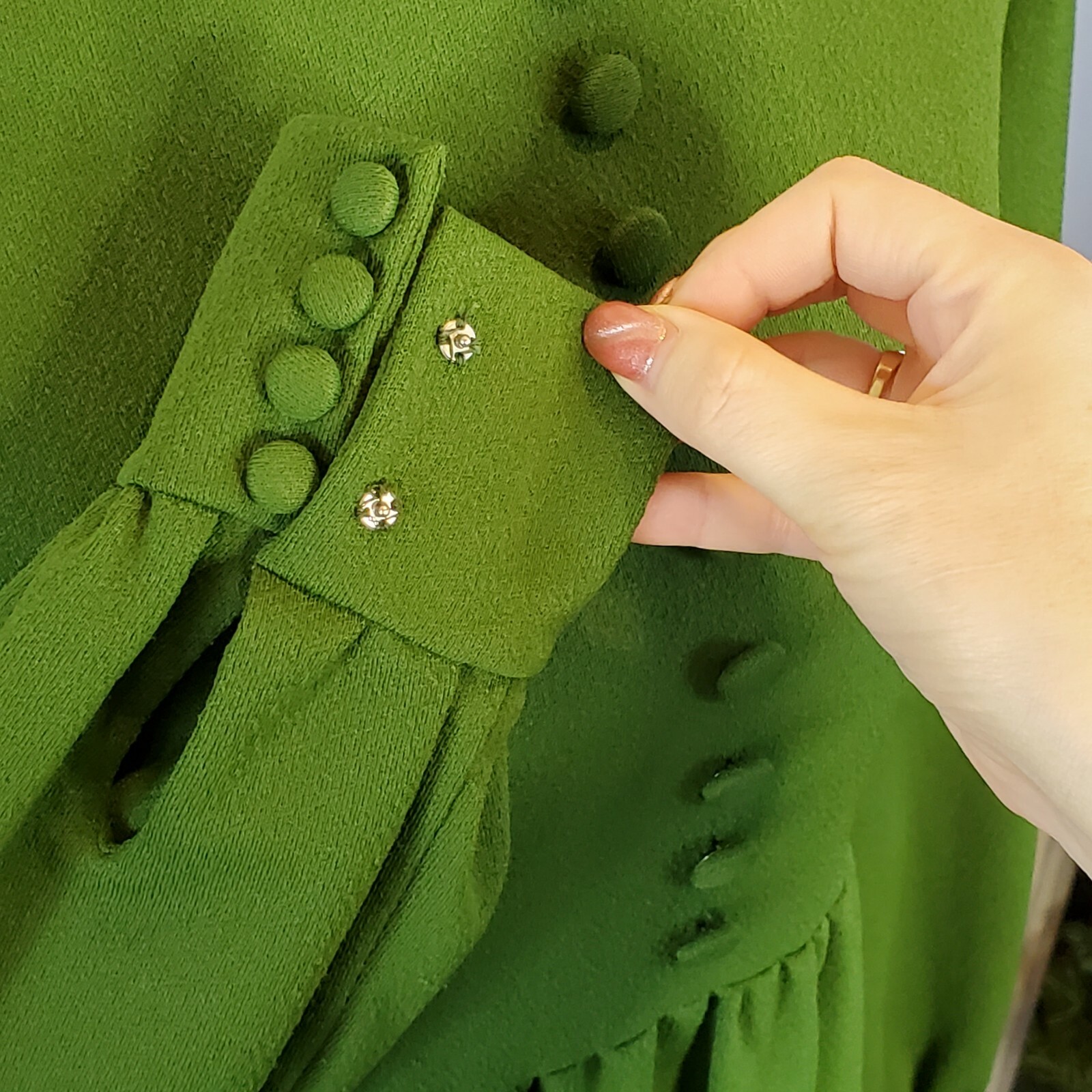 VTG Long Dress Longsleeve Floor Length Kelly Green Sz S Edwardian 60s 70s Basic