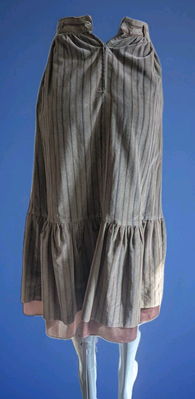 Vintage 1970s The Strawberry Plant Striped Velvet Midi Skirt w/Ruffled Hem XS