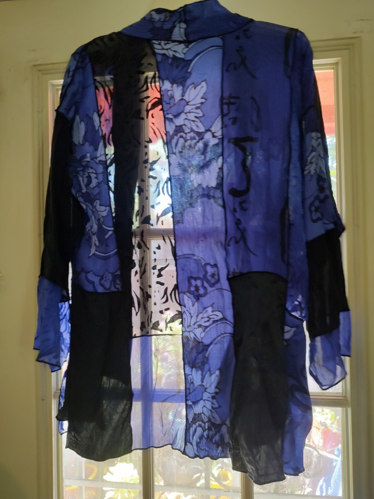 citron santa monica large Silk Open Front Light Weight Vintage Jacket, Cover Up,