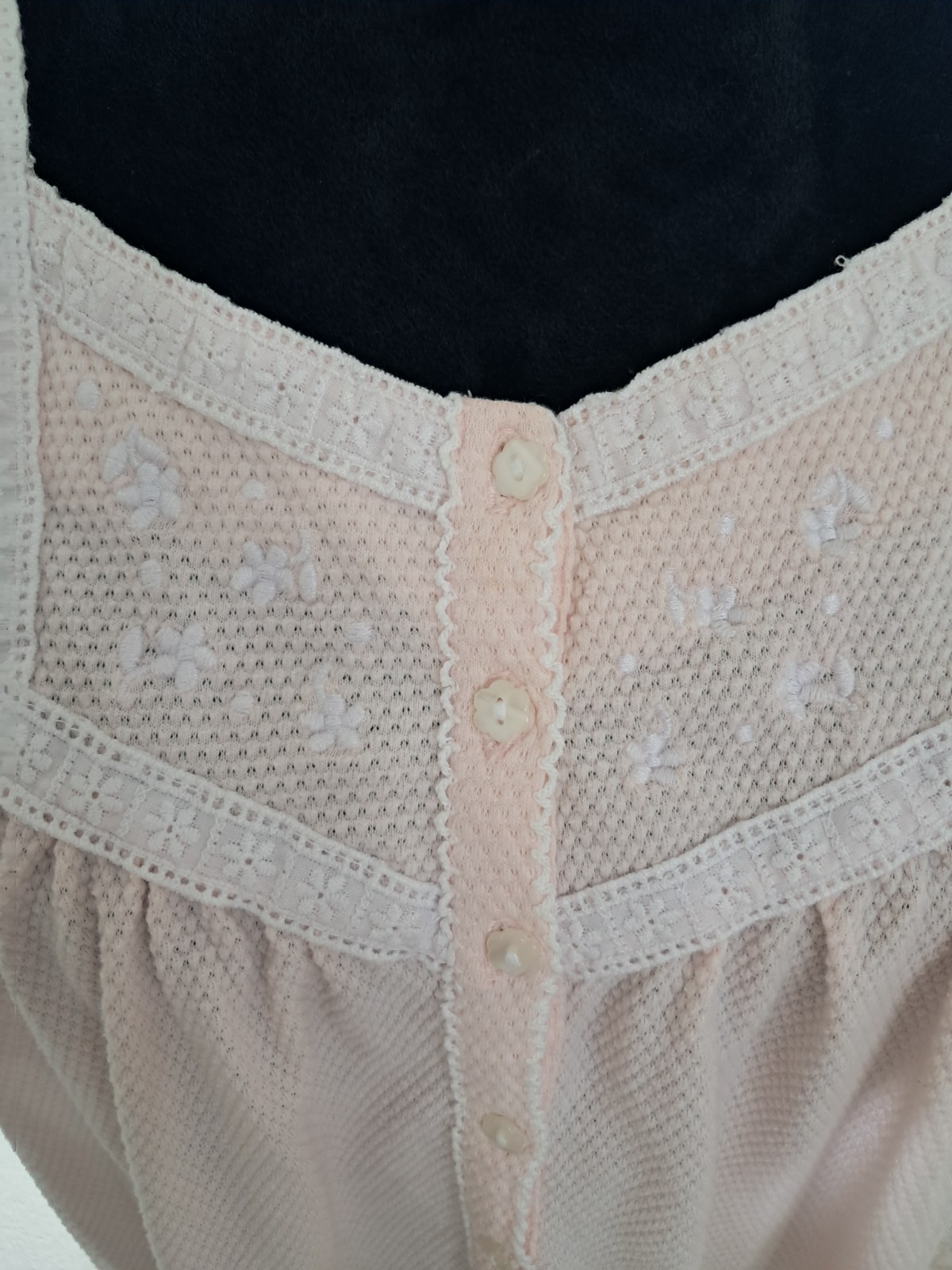 Vintage Earth Angels 1X Nightgown Pink Waffle Knit 1/2 Button Up Embroidered