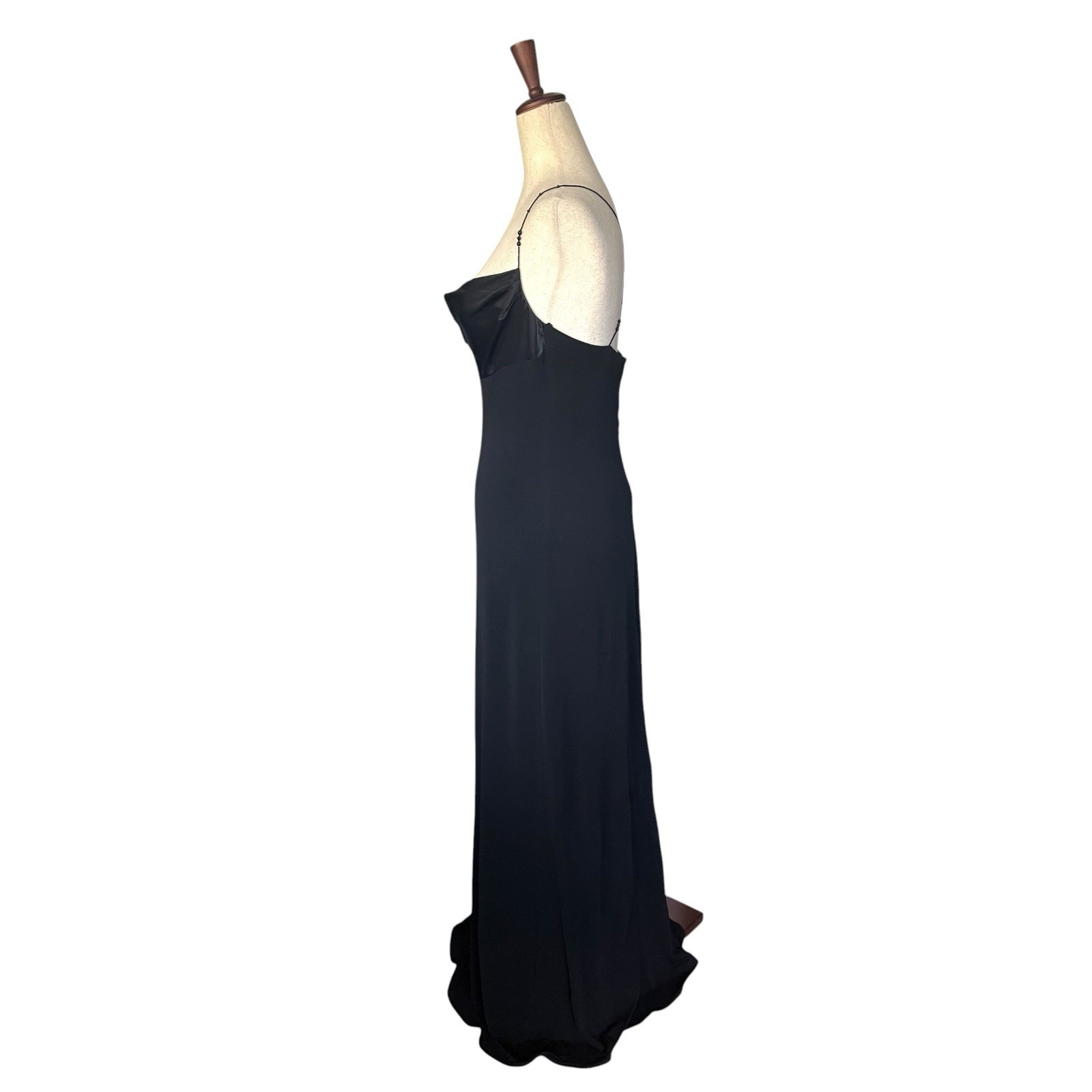 Vintage 90s Laundry Black Slip Maxi Dress Gown Beaded Straps Minimal Formal sz 6