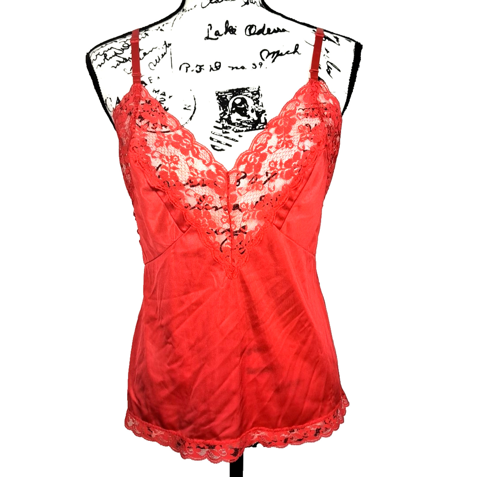 Vintage Dawn to Dusk Lace Satin Nylon Tank Cami Top Size M Red Goth Fairygrunge