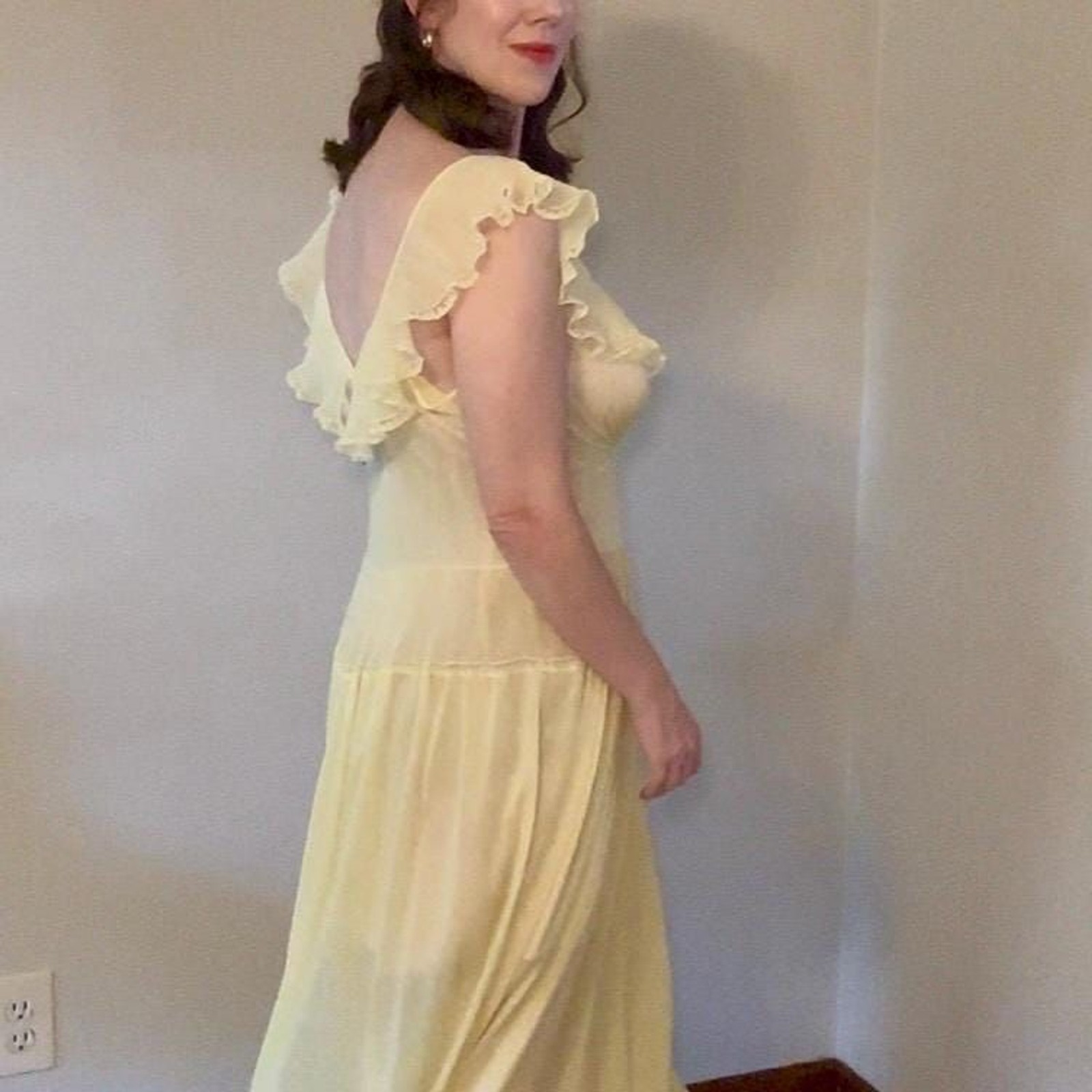 Vintage 70s Vanity Fair Romantic Ethereal Sheer Yellow Slip Dress Size Small