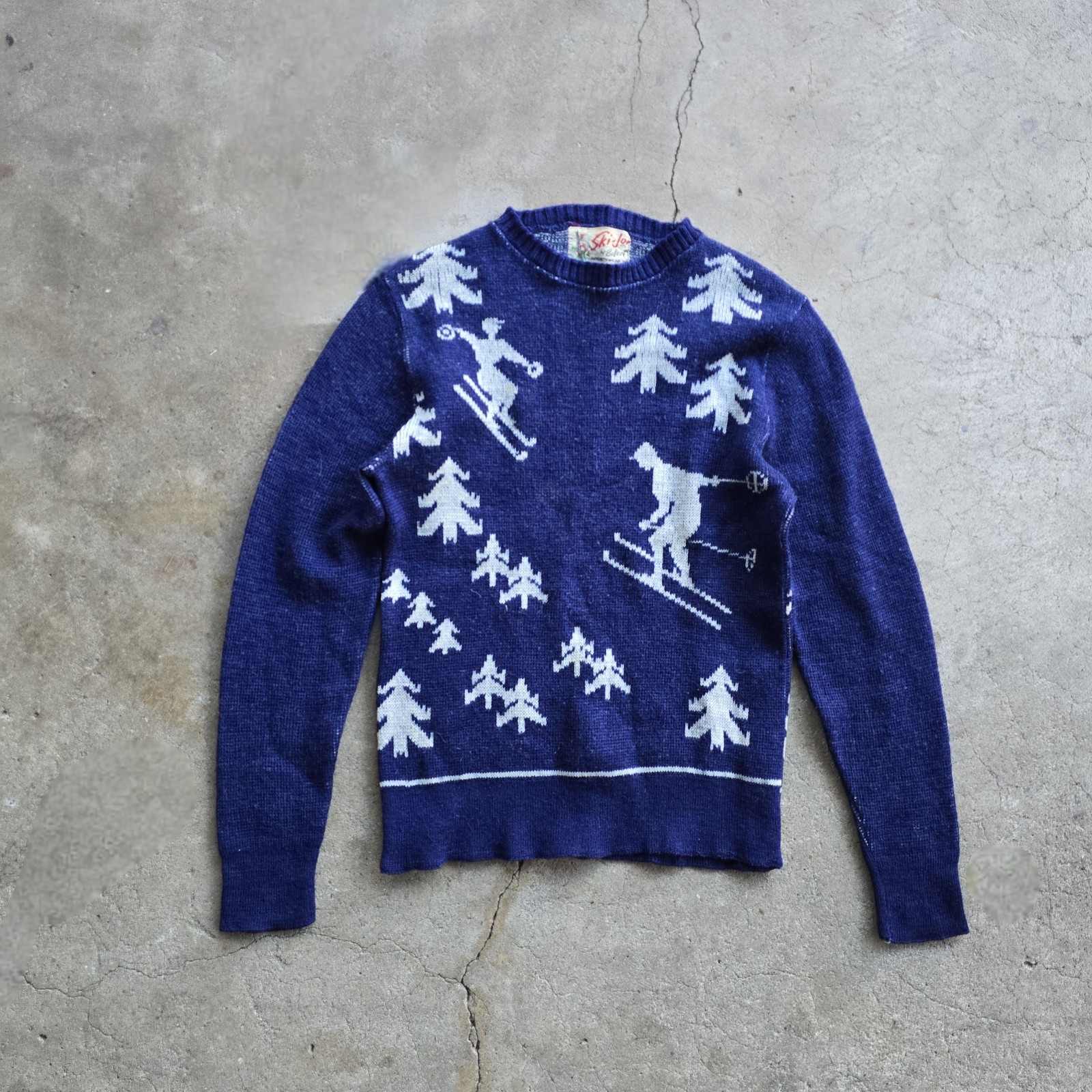 VTG 60s Ski Jor Joi Select Knit Skiiing Novety Sweater Youth