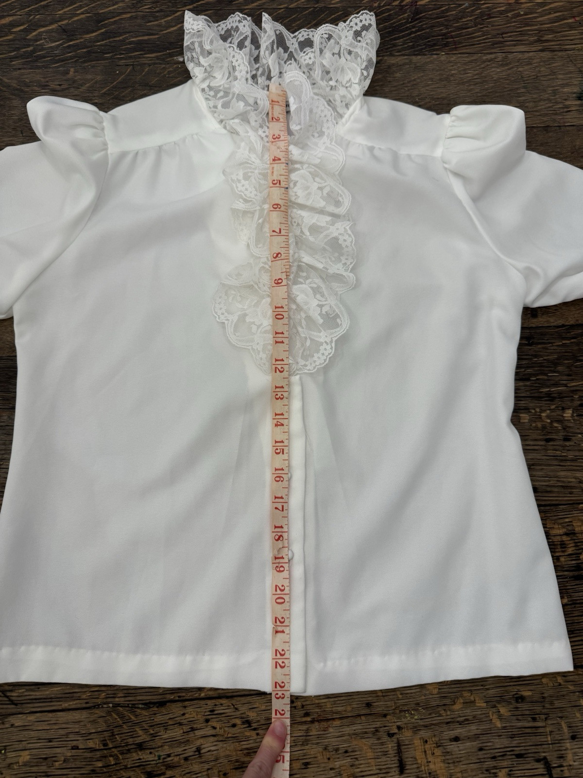Vintage Alice Stuart Button Up Lace Trim Long Sleeve Blouse 60s 70s XS/S