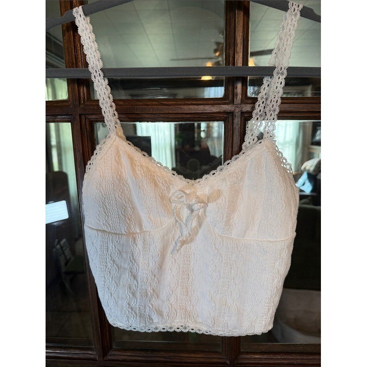 Y2K Aeropostale Womens White Lace Trim Textured Cropped Cami Top Small NWT 1626