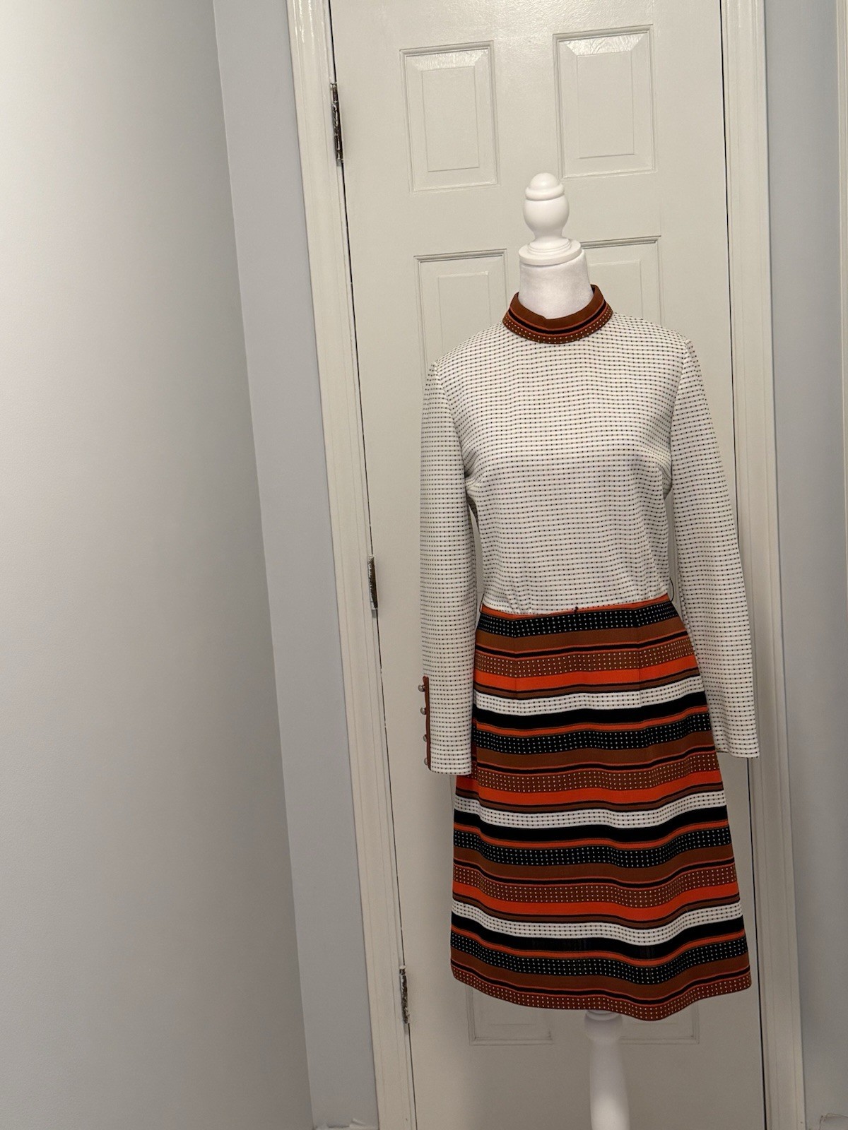 VTG Women’s Multi-Color Polka Dot Stripe Mod Pattern A Line Midi Dress Sz M