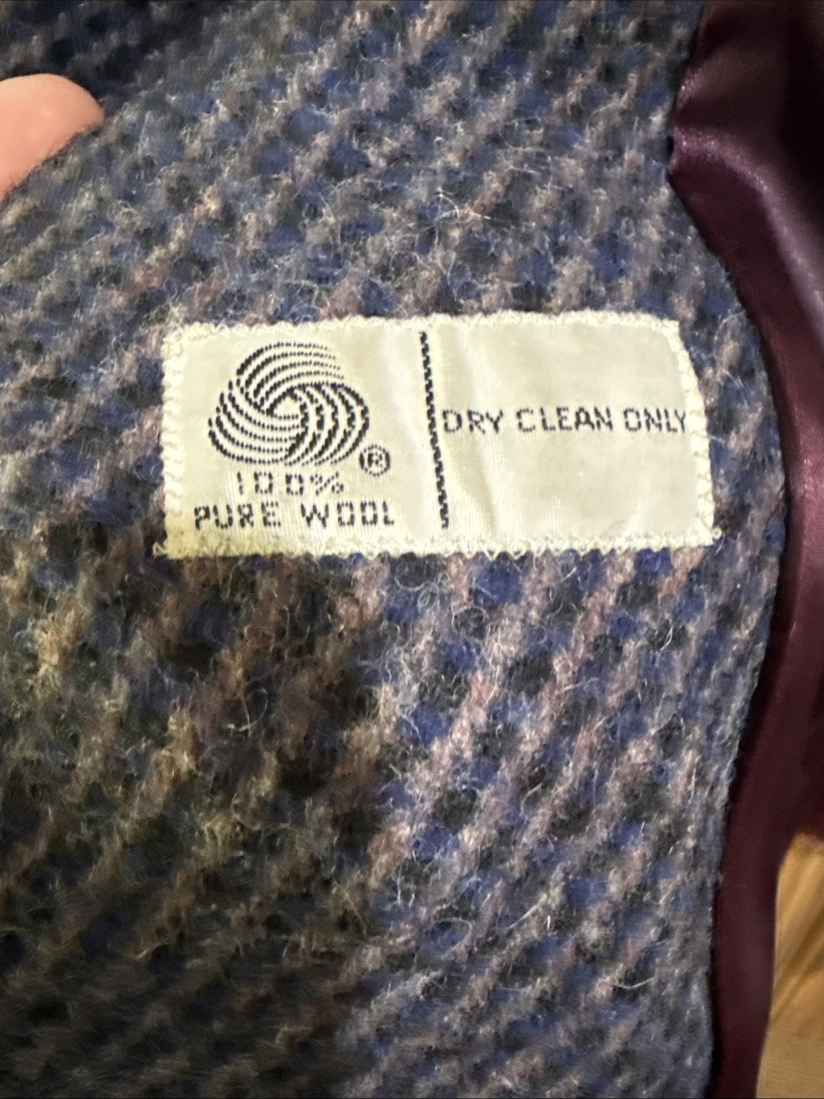 Vintage Lorendale Wool Coat Blue Tweed Attached Scarf Collar L/XL No Tag