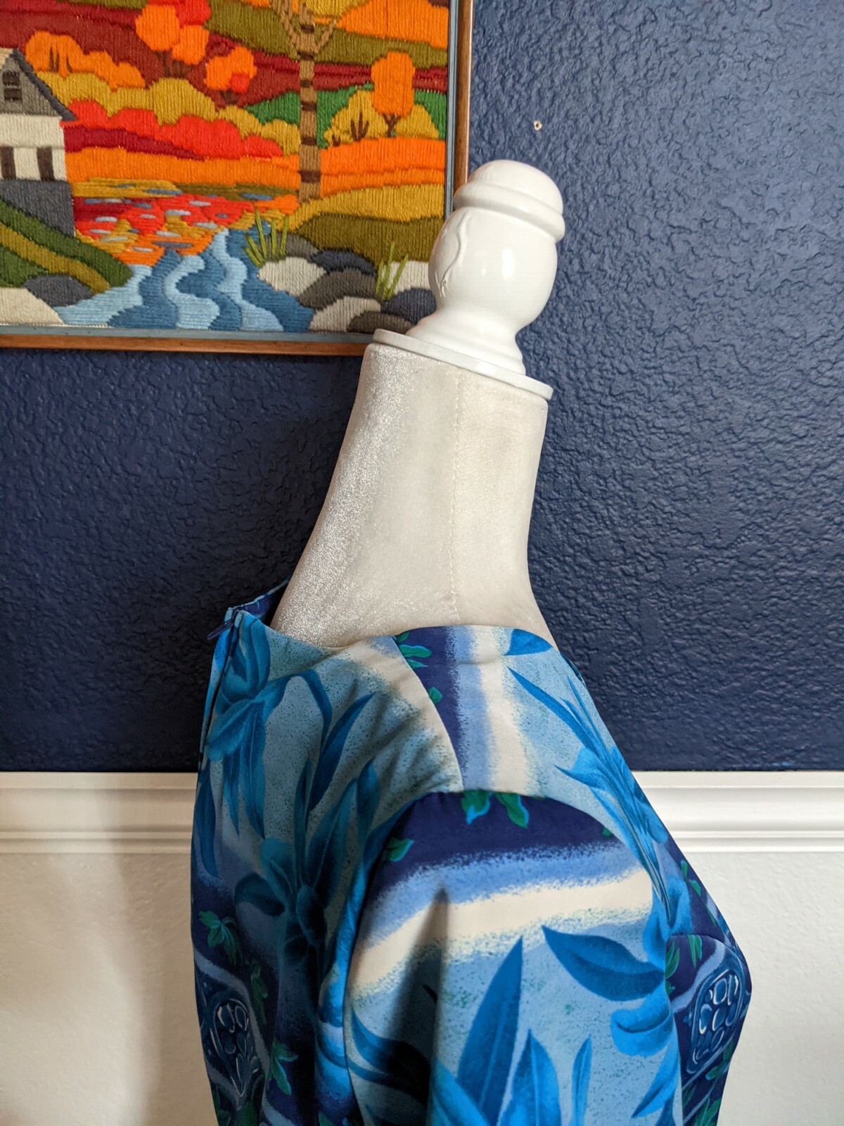 VTG Betsy Lauren Dress 1990s Short Sleeve Blue Tropical Dress Sz Petite 6 Small