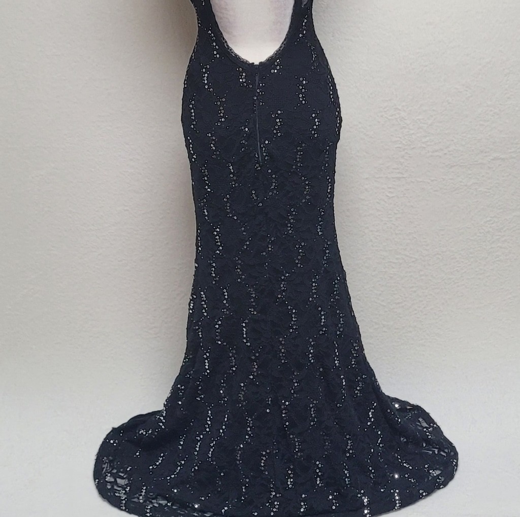 B. Darlin Vintage Sequin Black Lace Sweetheart Neckline Backless Mermaid Dress