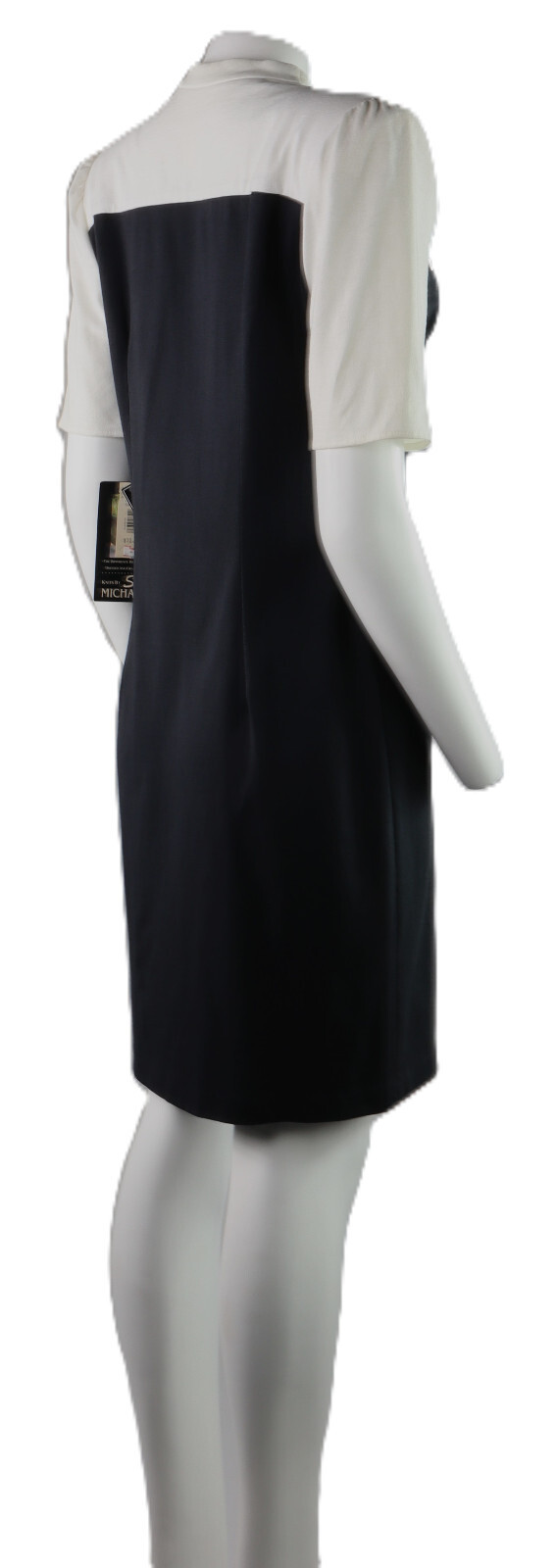NOS Vintage 80s SHELLY MICHAELS 10 12 13 14 White Black Lace Knit Sheath Dress