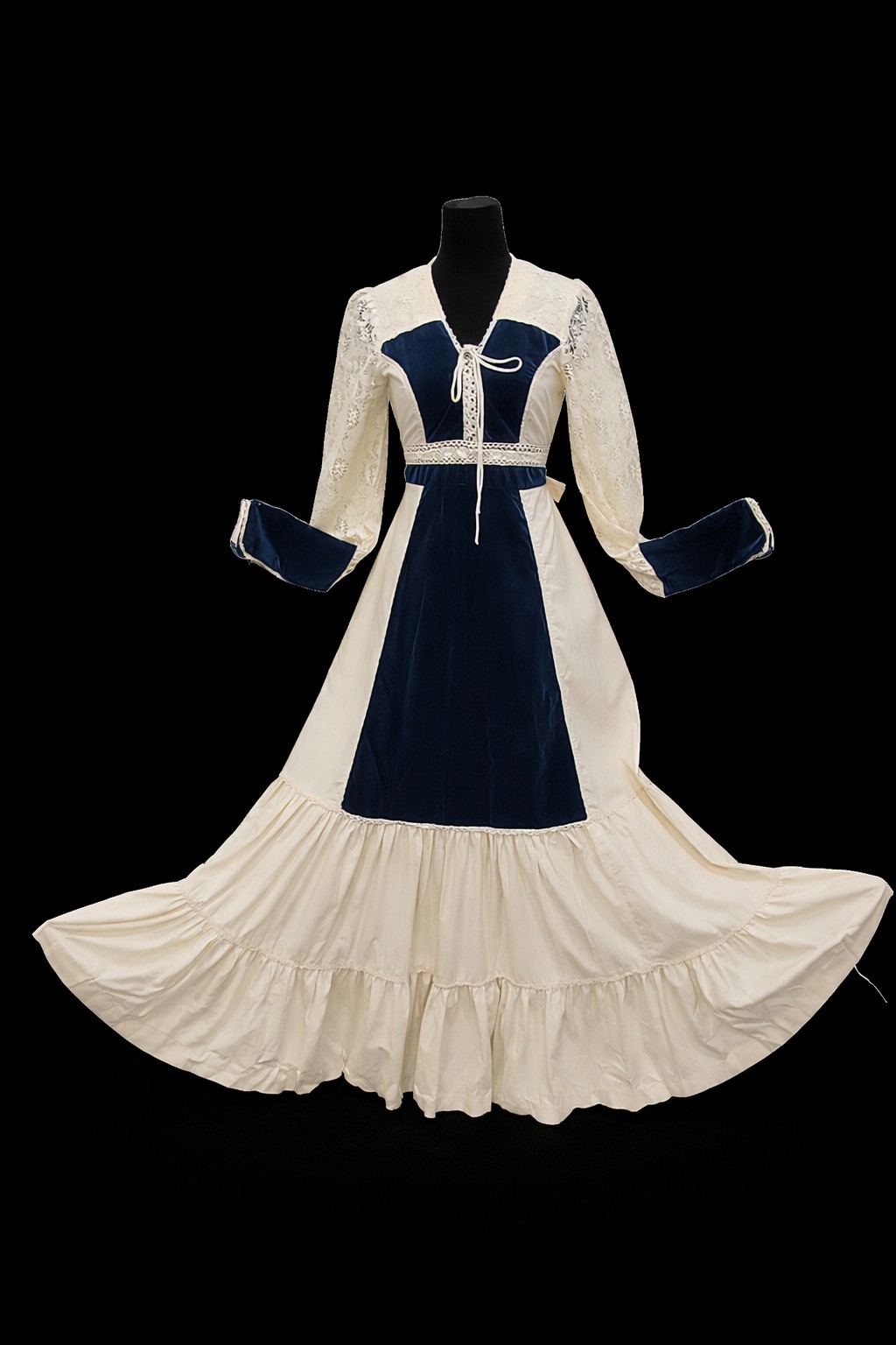 VTG Gunne Sax By Jessicas Prairie Lace Corset Maxi Dress Ivory Blue Boho